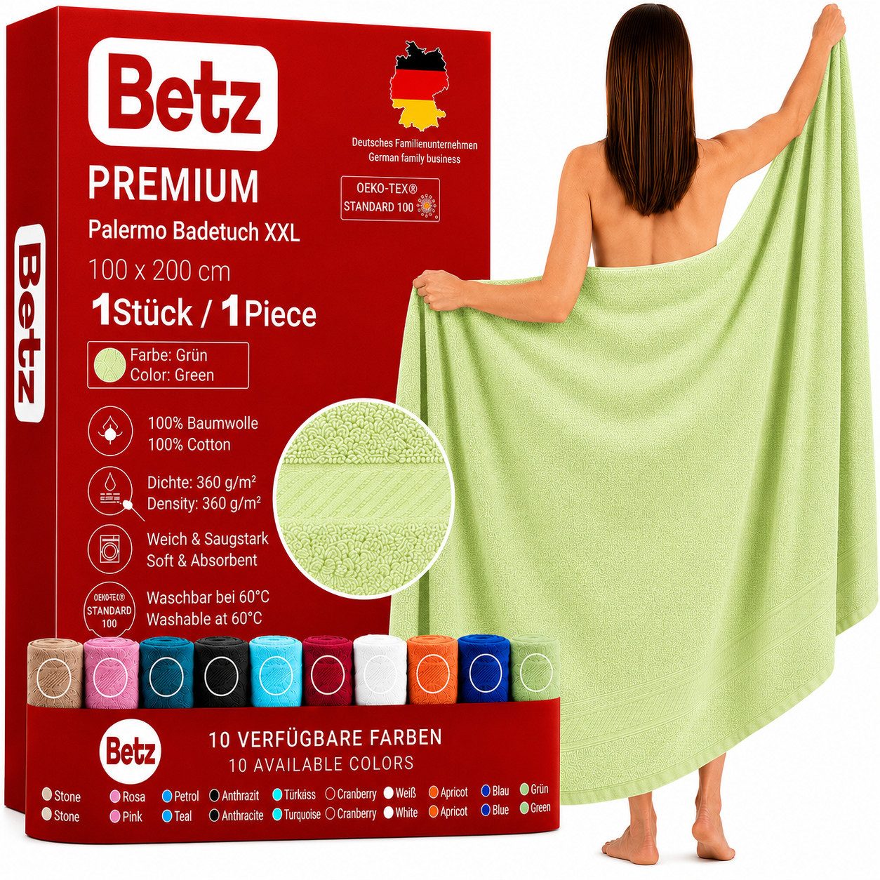 Betz Badetuch XXL 100x200 cm Palermo Saunatuch & Strandtuch Pflegeleicht & saugstark, 100% Baumwolle (1 Stück, 1-St)