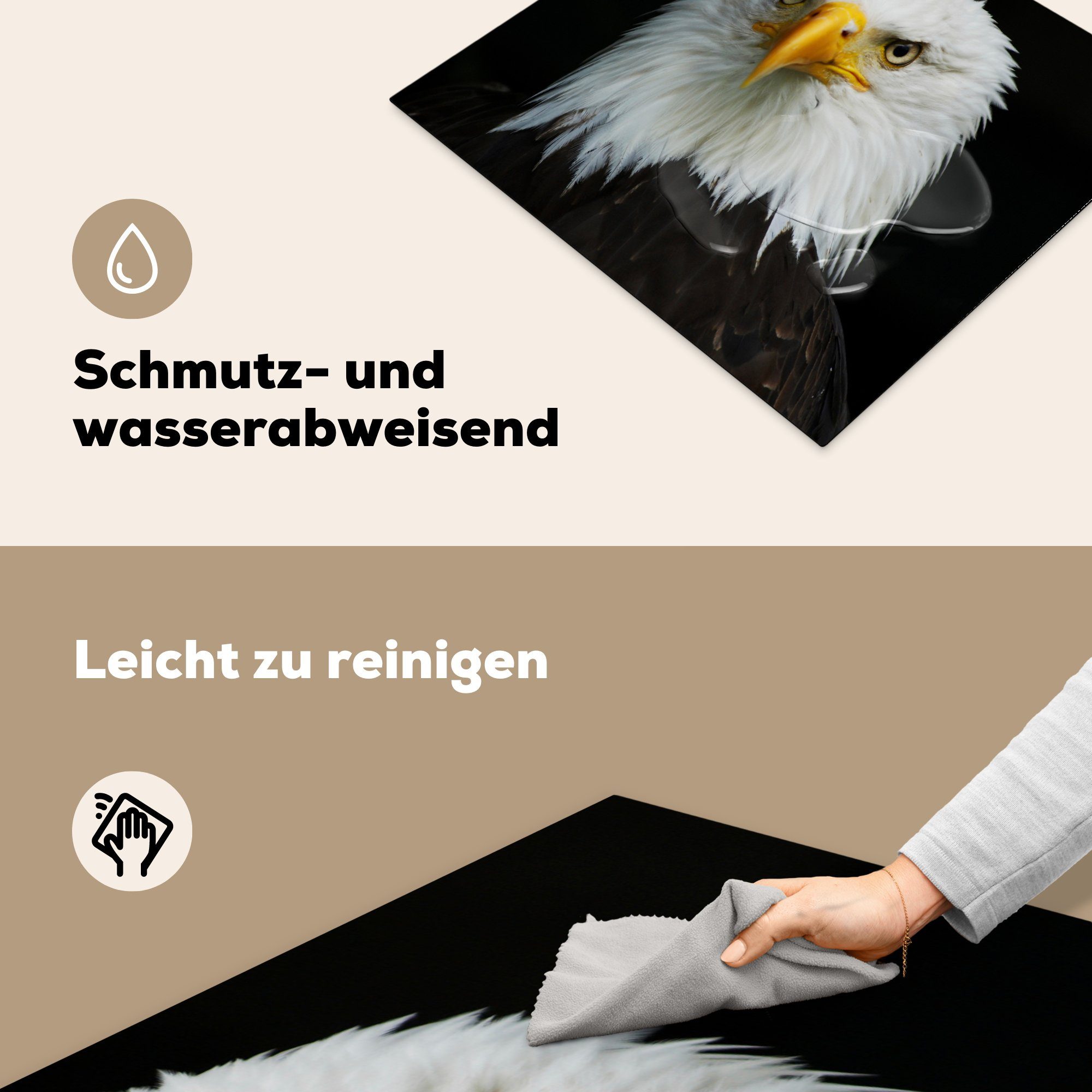 MuchoWow Herdblende-/Abdeckplatte Adler Weiß, die für Ceranfeldabdeckung Schwarz 59x52 Vinyl, Induktionsmatte - - tlg), cm, (1 küche