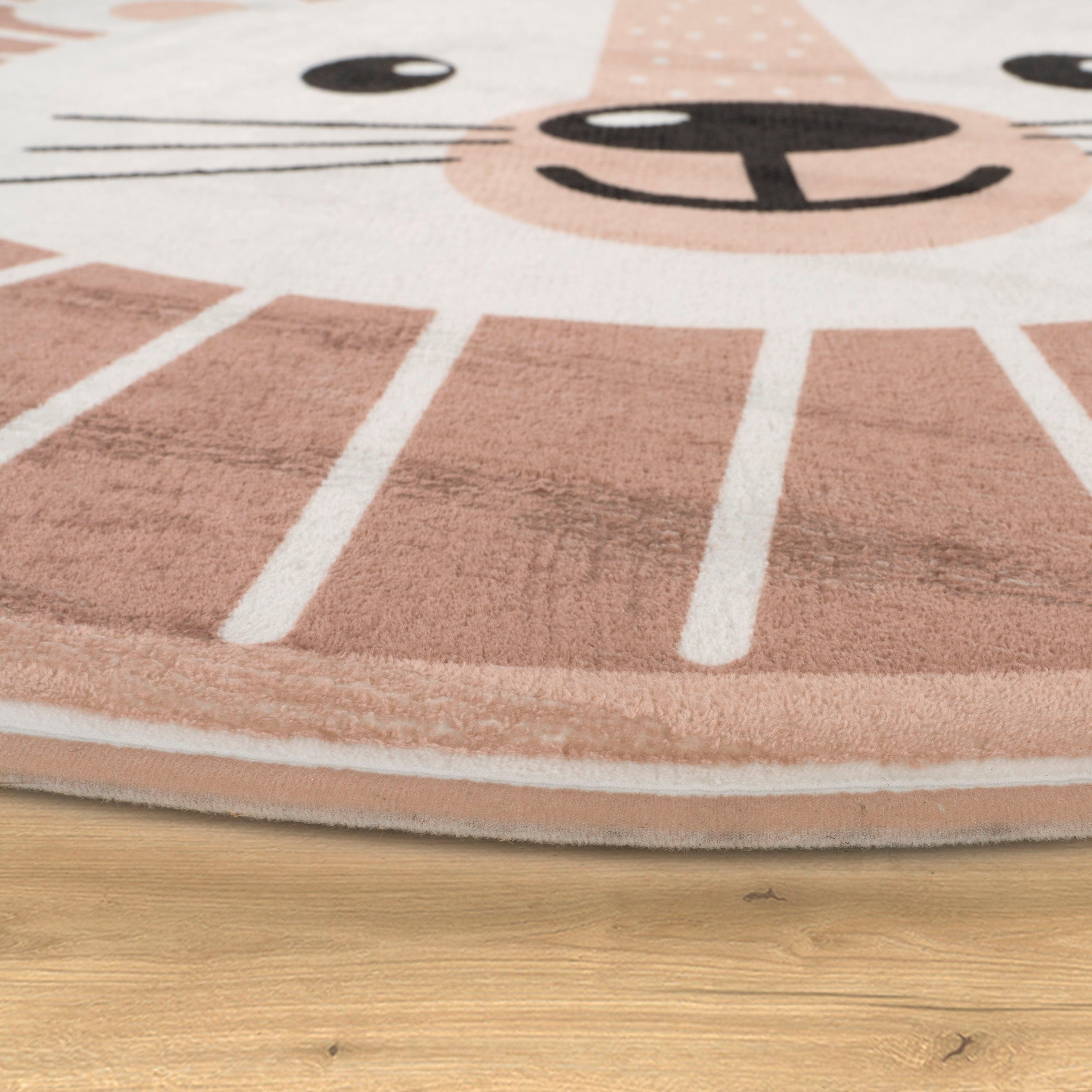 Paco Home Kinderteppich Chicos 556, rund, Höhe: 2 mm, Flachgewebe, Motiv Löwe, Kinderzimmer