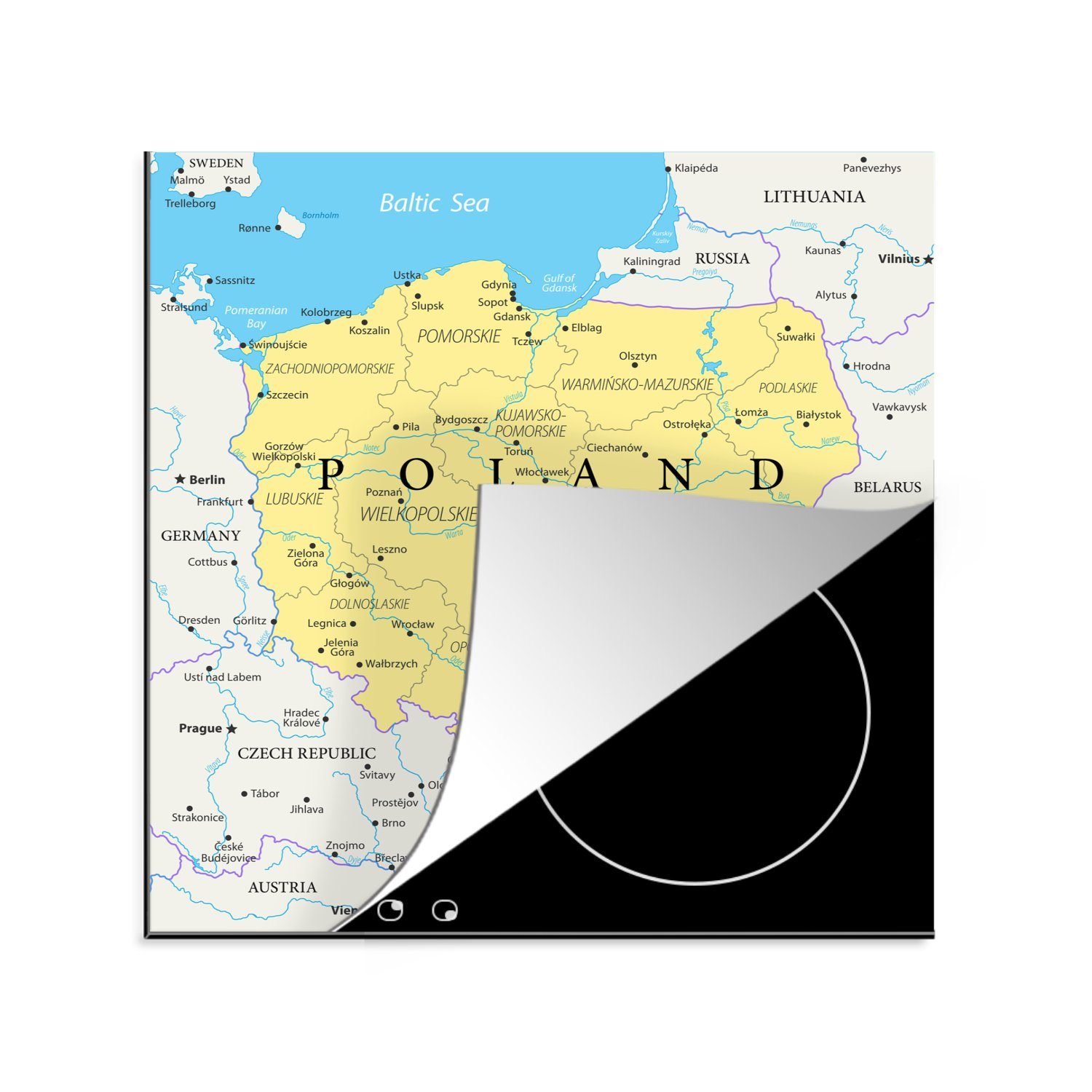 MuchoWow Herdblende-/Abdeckplatte Karte von Polen, Vinyl, (1 tlg), 78x78 cm, Ceranfeldabdeckung, Arbeitsplatte für küche