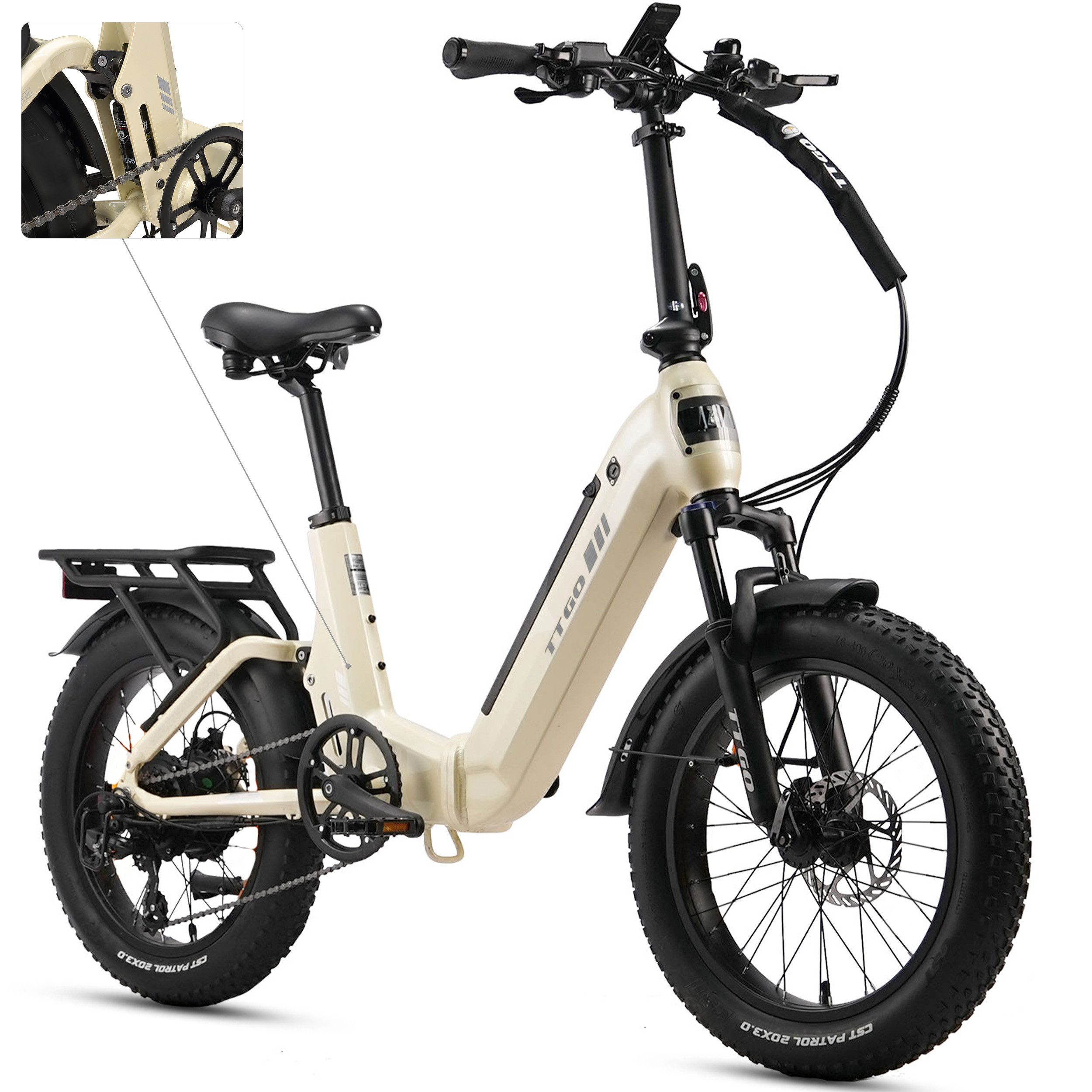 TTGO E-Bike Klapprad 20 Zoll, Fully, Vollfederung, 48V 720Wh, max. 150km, mit Bremslicht, 7 Gang SHIMANO, Kettenschaltung, Heckmotor, 720 Wh, (Faltrad, Softtail, hydr. Scheibenbremse, 150kg belastbar), Drehmomentsensor, Lockout-Federgabel, Elektrofahrrad für Damen Herren