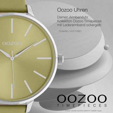 OOZOO Quarzuhr Oozoo Damen Armbanduhr Timepieces, (Analoguhr), Damenuhr rund, extra groß (ca. 48mm) Lederarmband, Fashion-Style