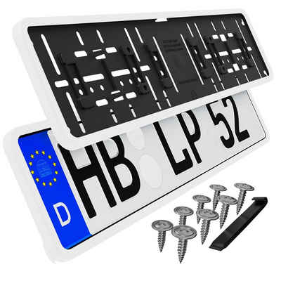 L & P Car Design Kennzeichenhalter für Auto mit umlaufendem Rahmen in Weiß, (2 Stück)