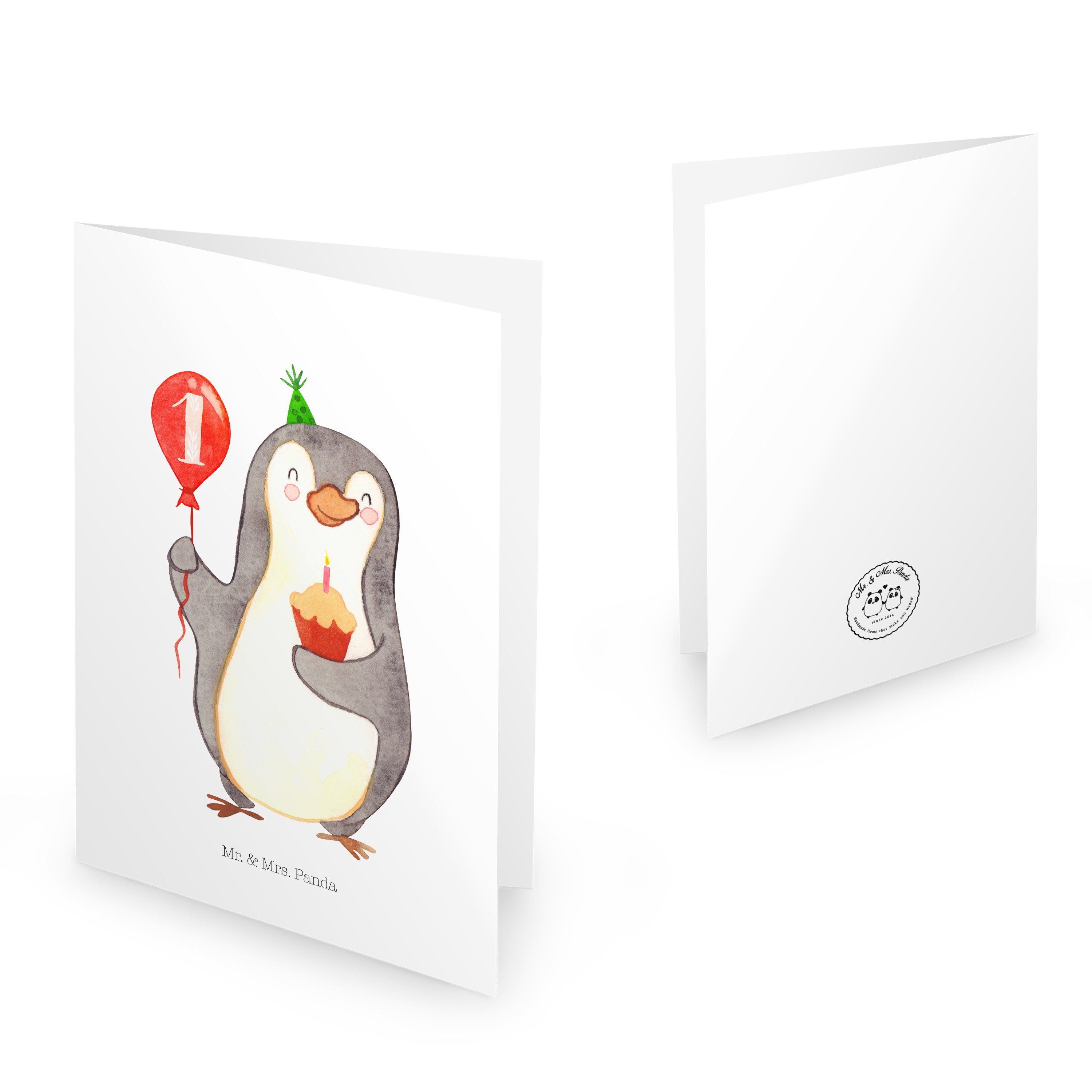 Geburtstag 1. & Geschenk, Weiß - Pinguin - Mrs. Geburtstagskarte Panda Geburtstagskarten Luftballon Mr.