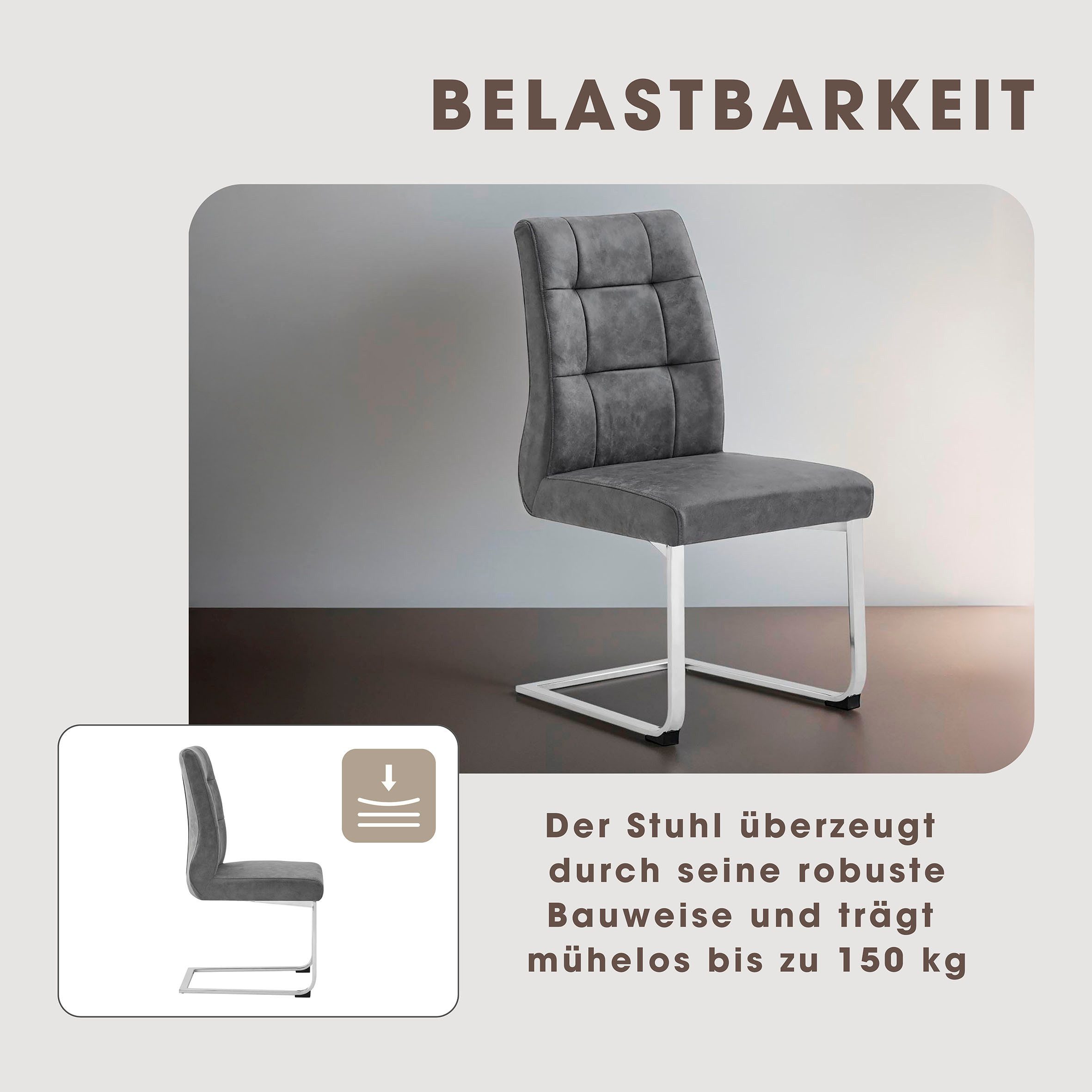 byLIVING Esszimmerstuhl Marlen XXL (Set, 2 St), bis zu 150 kg belastbar, Vintage-Bezug, Freischwinger