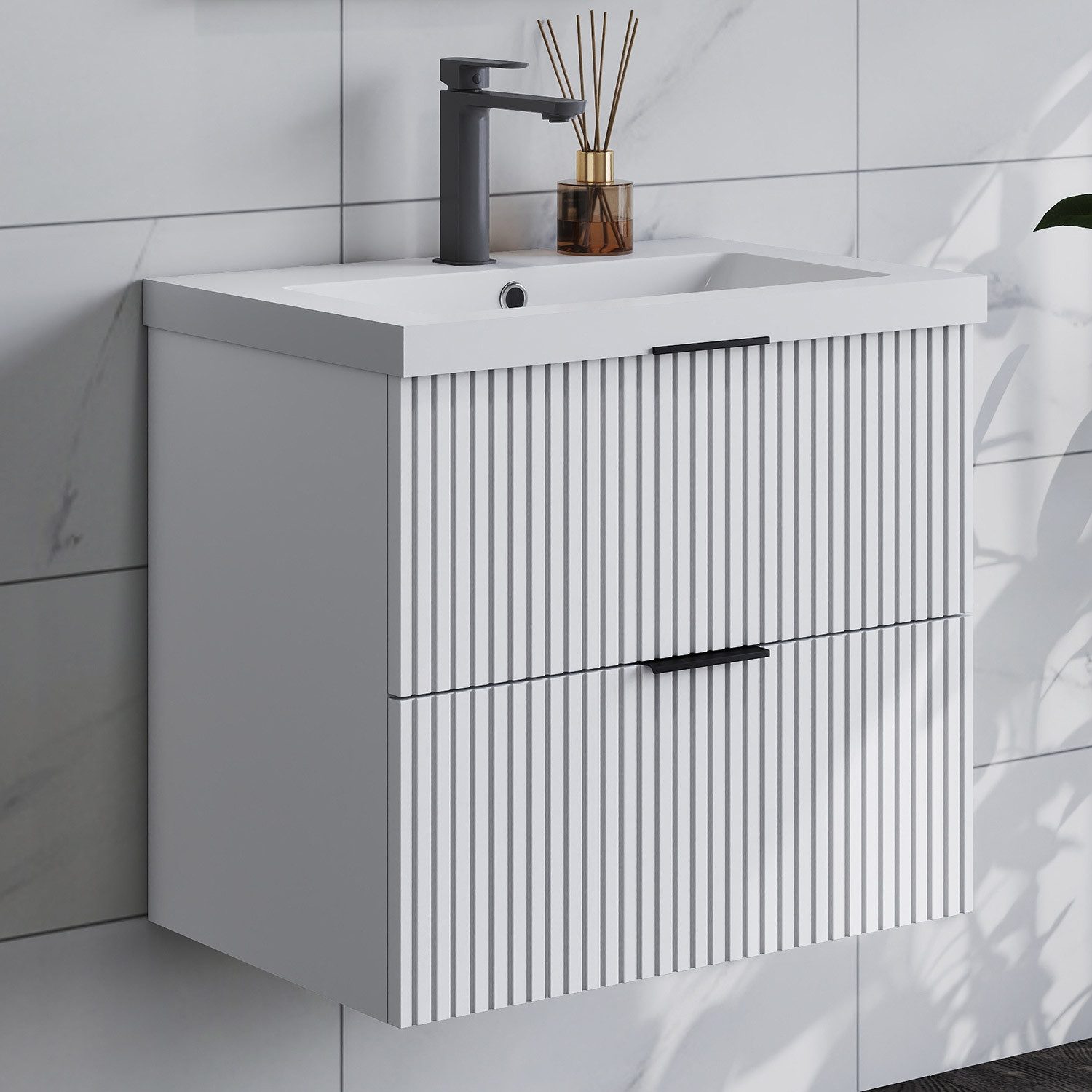 duschspa Waschtisch Waschbecken mit Unterschrank Badmöbel Set Hängeschrank, mit Griffe, 50/60/80/100 cm