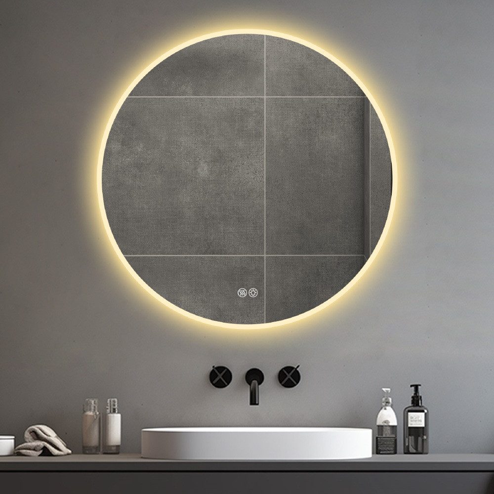BBWL LED-Lichtspiegel mit Beleuchtung, dimmbar, Anti-Beschlag, Smart Touch Wandspiegel, LED Badezimmerspiegel rund 70/80 cm