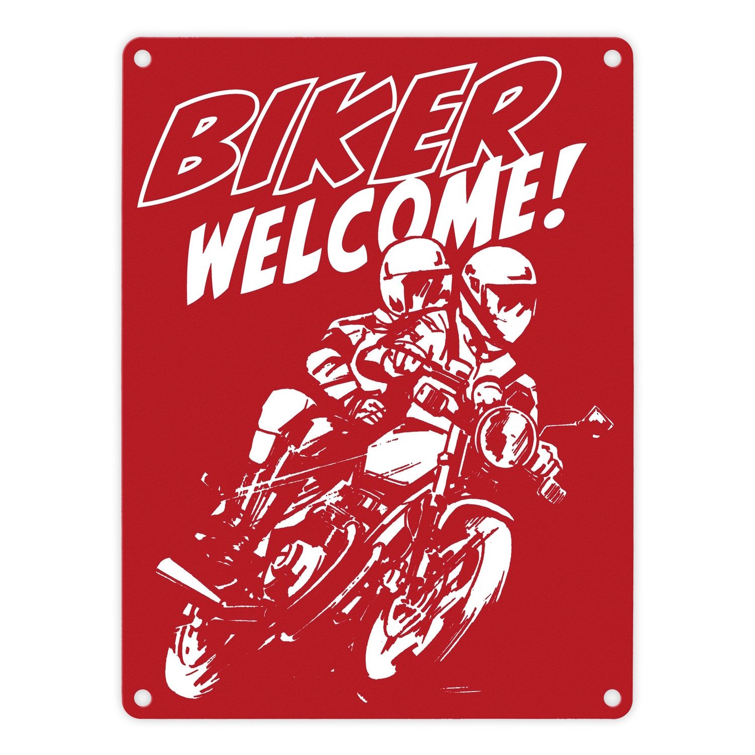 Metallschild Biker Welcome Metallschild in 15x20 cm Rot zum Thema Motorrad fahren