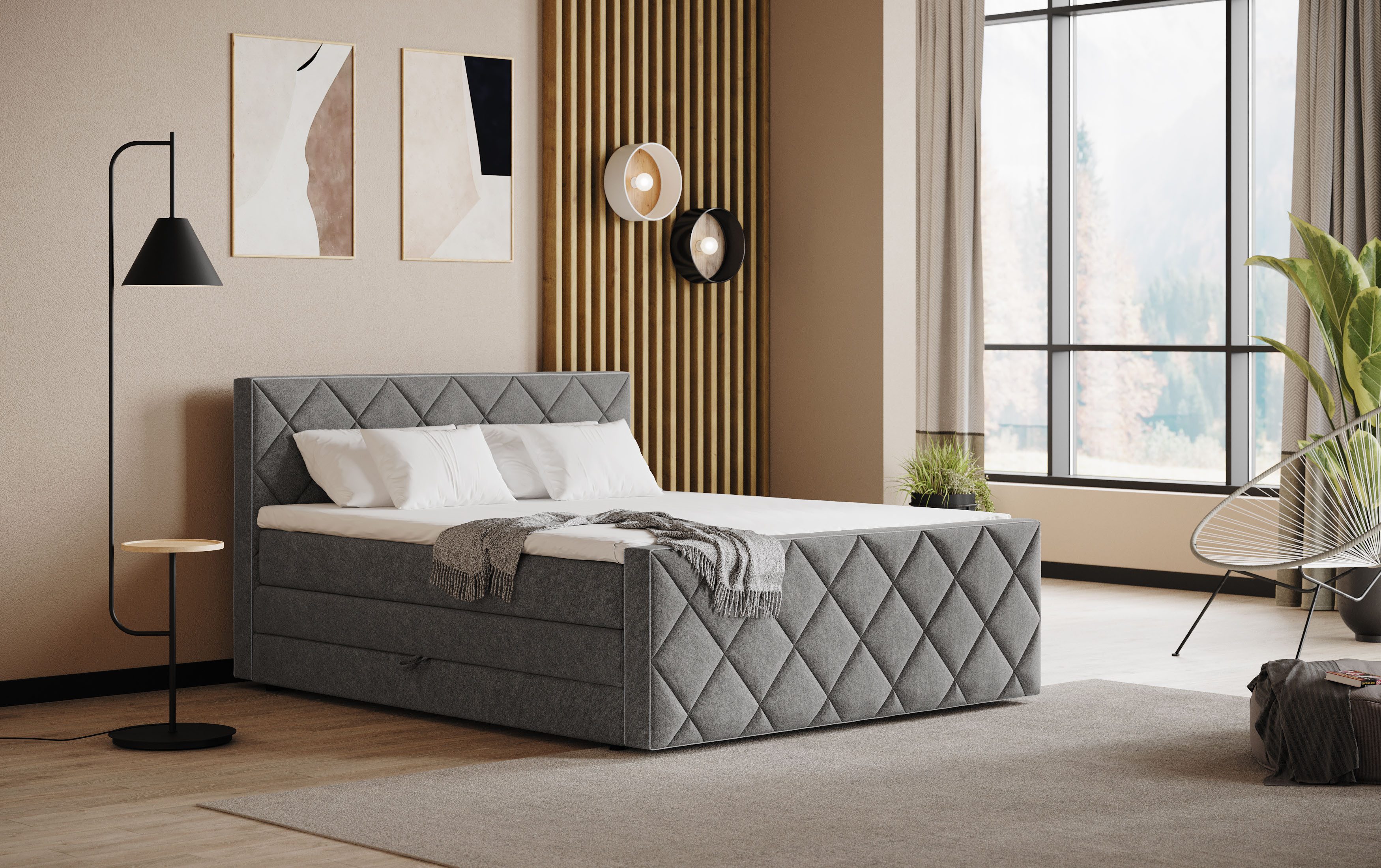 COTTA Boxspringbett Tower inkl. Bettkasten, mit Keder in abgesetzter Farbe, in verschiedenen Breiten, Härtegraden und Farben erhältlich