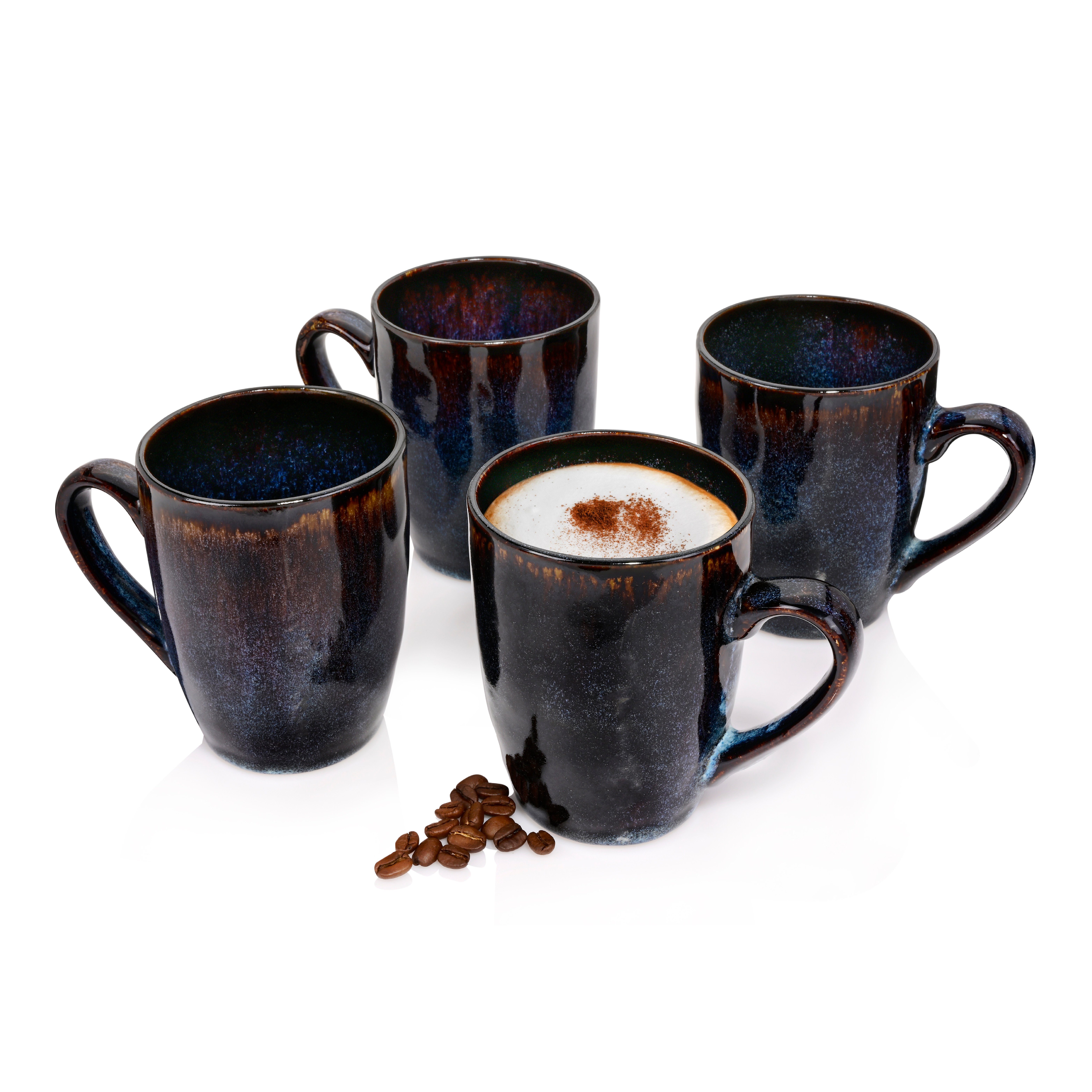 SÄNGER Becher Tokio Kaffeebecher Set, Steingut, Blau Schwarz, Handmade