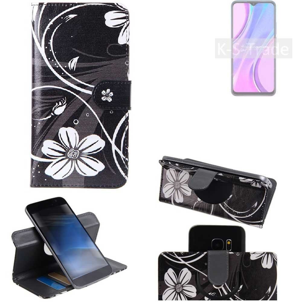 K-S-Trade Handyhülle für Xiaomi Redmi 9, Schutzhülle Handyhülle Hülle 360° Wallet Case ''Flowers''
