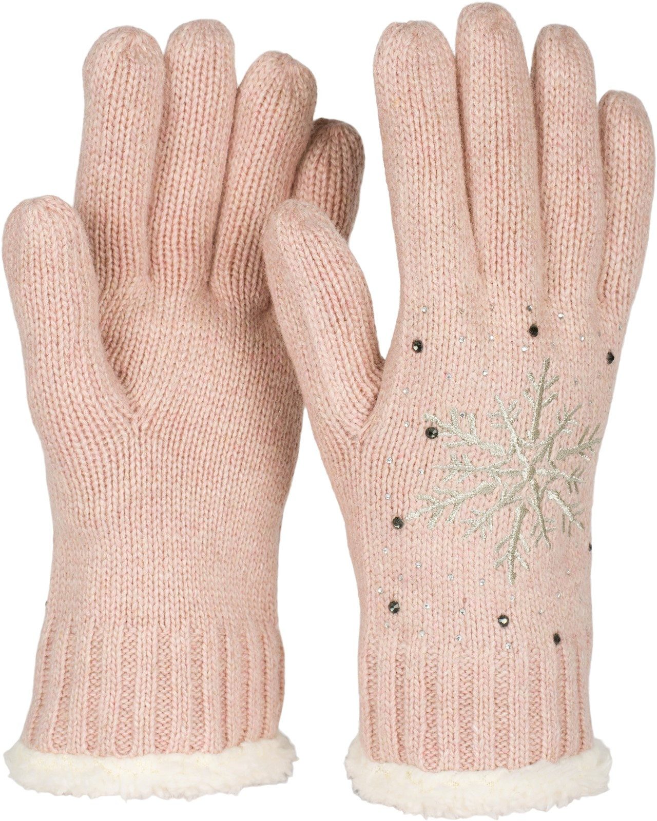 styleBREAKER Strickhandschuhe Strickhandschuhe mit Schneeflocke, Strass und Fleece (1-St)