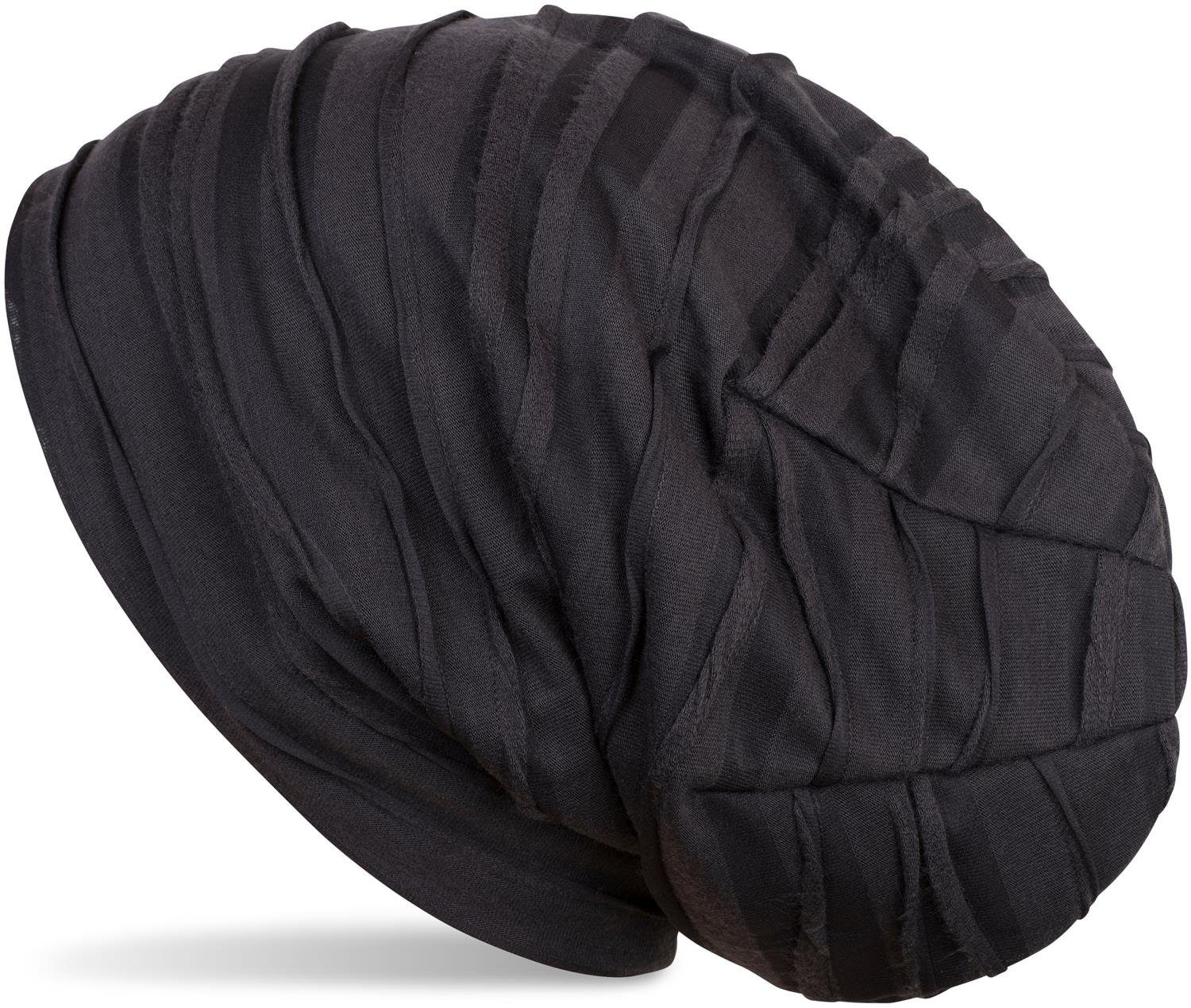 styleBREAKER Beanie (1-St) Beanie mit Falten Muster Midnight-Blue-Schwarz