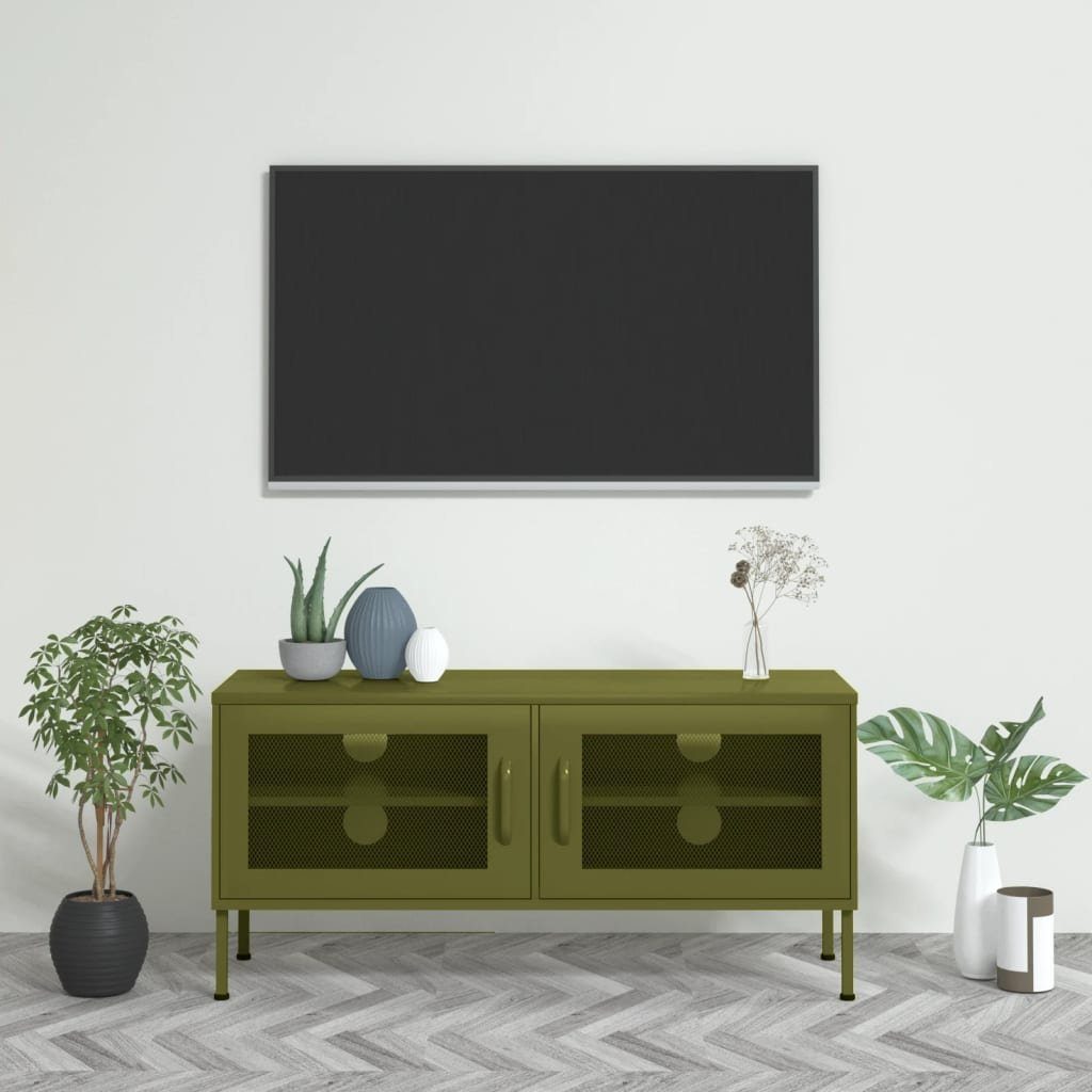 furnicato TV-Schrank Olivgrün 105x35x50 cm Stahl