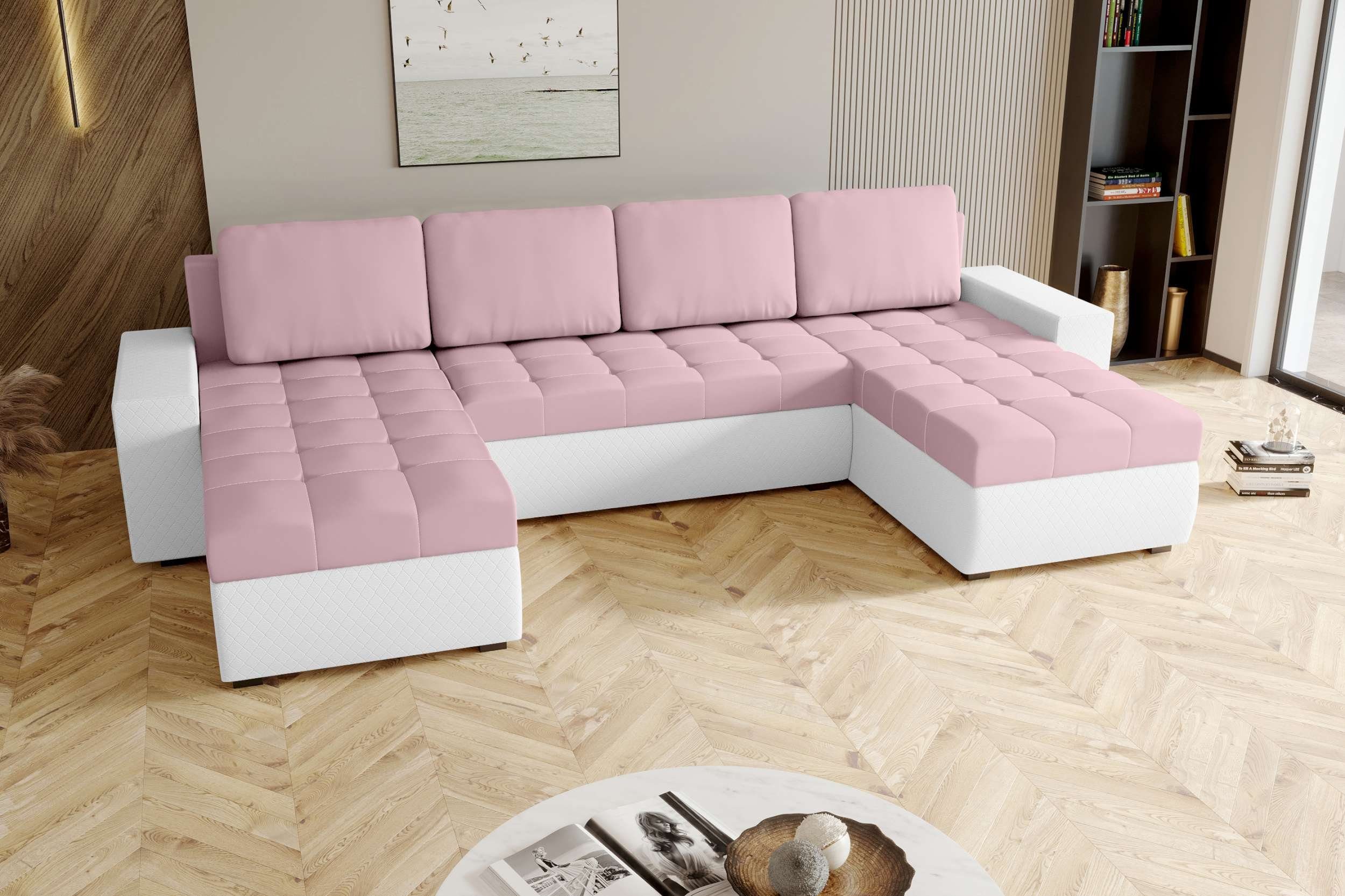 Eckcouch, Bettkasten, Modern U-Form, mit Sofa, mit Wohnlandschaft Design Amelia, Bettfunktion, Sitzkomfort, Stylefy