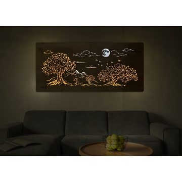 WohndesignPlus LED-Bild LED-Wandbild "Vier Eichen im Mondenschein" 130cm x 60cm mit 230V, Natur, DIMMBAR! Viele Größen und verschiedene Dekore sind möglich.