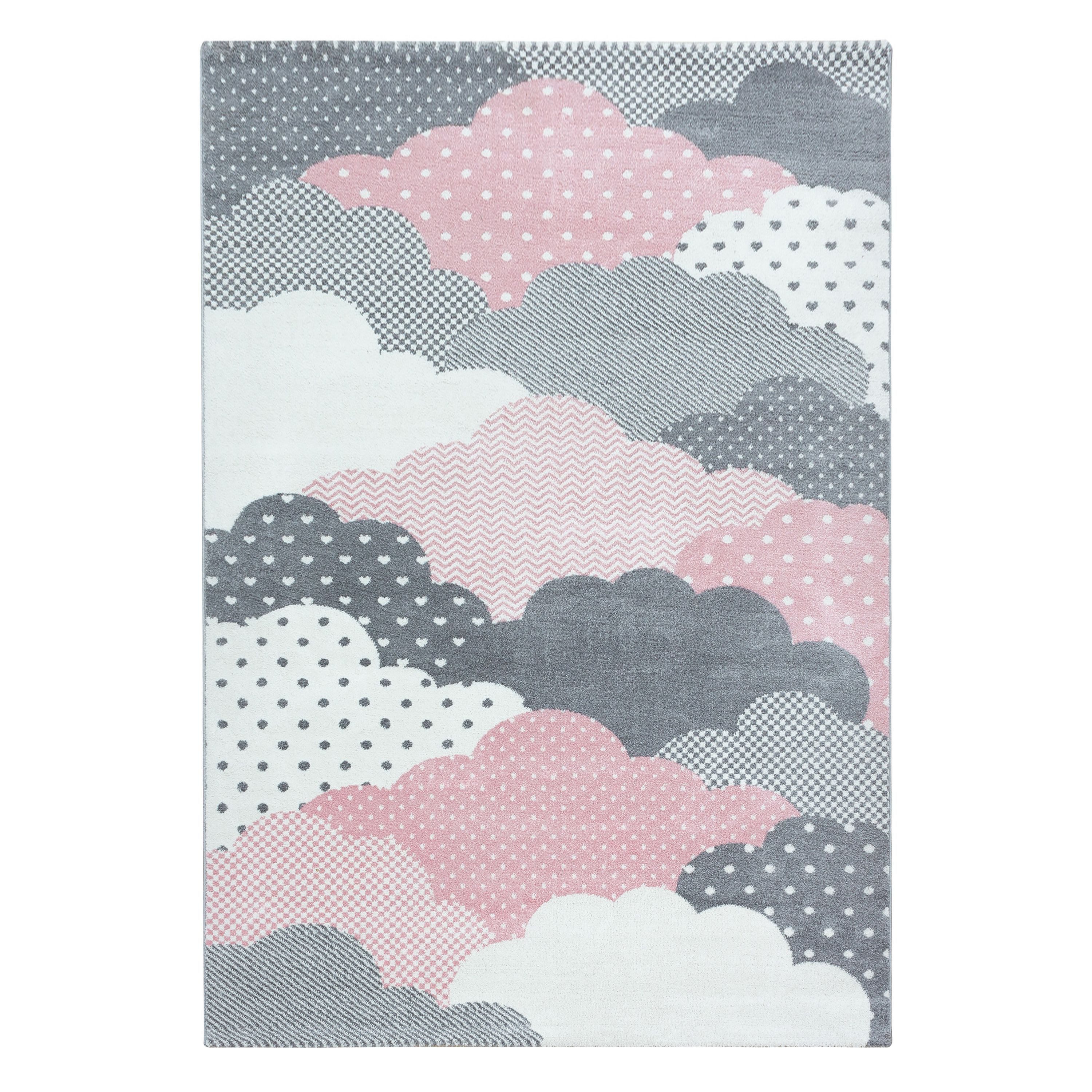 Teppich Wolken Design, Teppium, Rund, Höhe: 10 mm, Teppich Kinderzimmer Wolke Design Kinder Teppich Rosa Babyzimmer