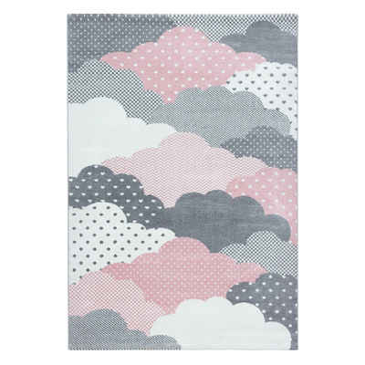Teppich Wolken Design, Teppium, Rund, Höhe: 10 mm, Teppich Kinderzimmer Wolke Design Kinder Teppich Rosa Babyzimmer