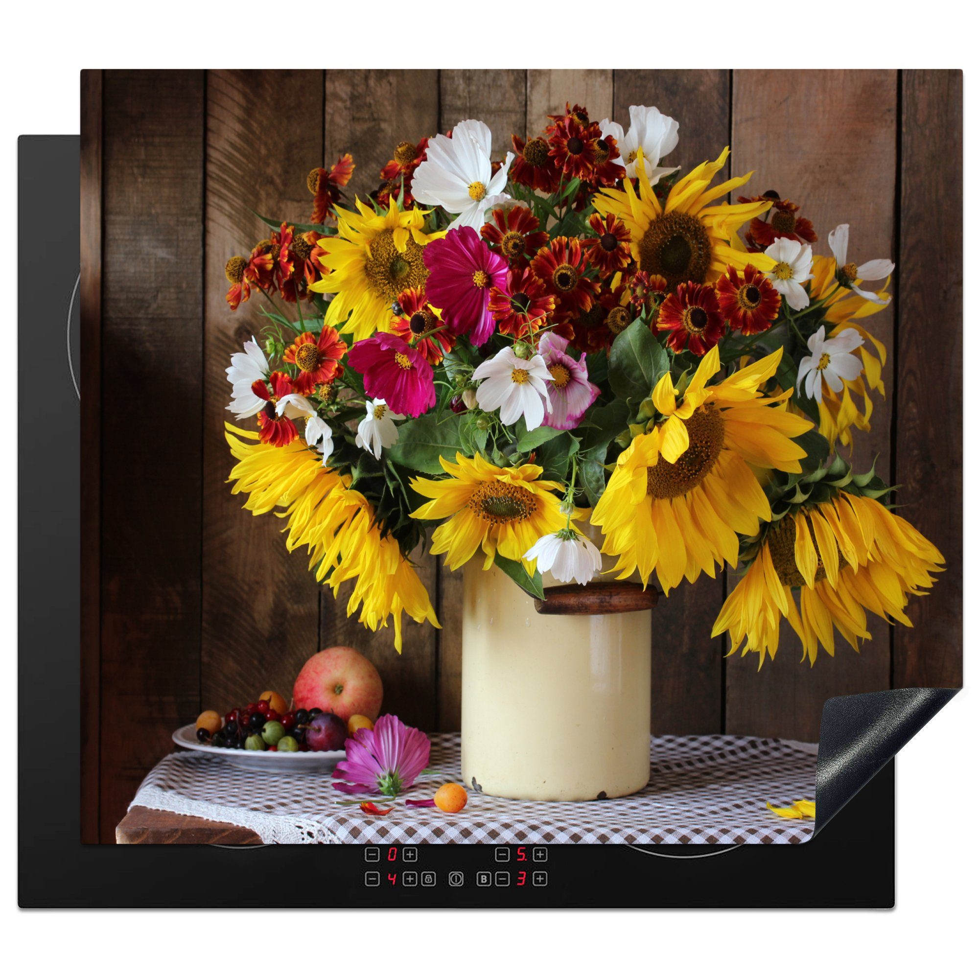 MuchoWow Herdblende-/Abdeckplatte Blumen - Farben - Stilleben, Vinyl, (1 tlg), 59x52 cm, Ceranfeldabdeckung für die küche, Induktionsmatte