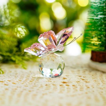 HYTIREBY Glasblume Kristall Fliegend Schmetterling mit Glas Base Figurensammlung (1 St), Schnitt Glas Ornament Statue Tier Sammler Briefbeschwerer Rosa