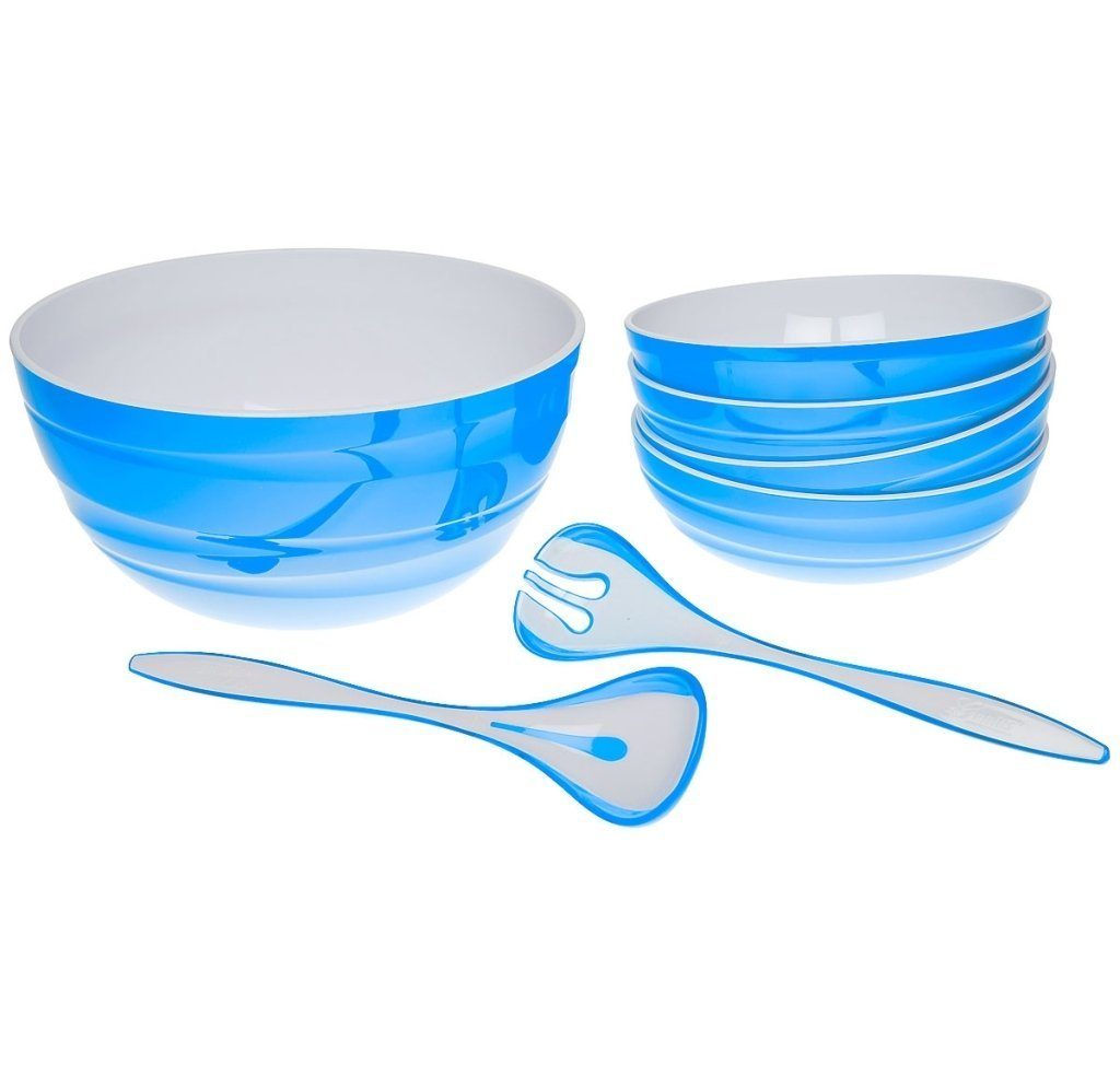 Genius Salatschüssel Genius - Salatschüssel-Set Schüssel Set 7-tlg. blau 26090, Kunststoff, (Set besteht aus 1 Salatschüssel, 4 Servierschüsseln und 2 Salatbesteckteilen), Spülmaschinengeeignet