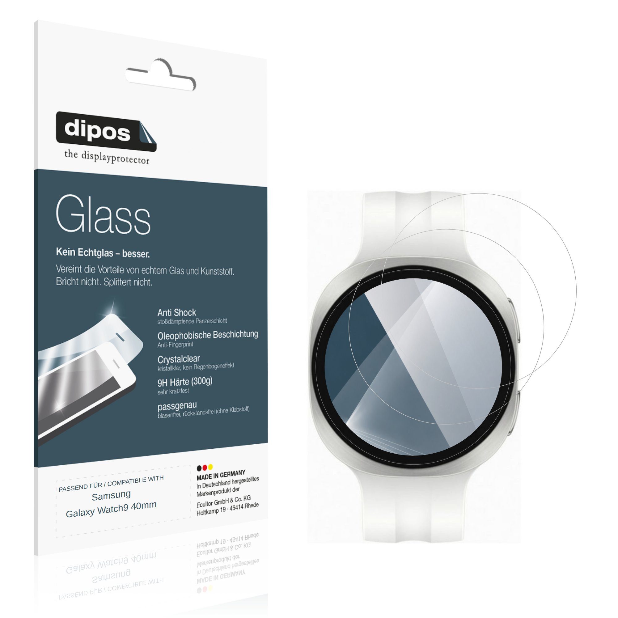 dipos Displayschutzfolie Schutzfolie für Samsung Galaxy Watch9 40mm, 2 Stück, Displayschutz Schutz Folie Made in Germany