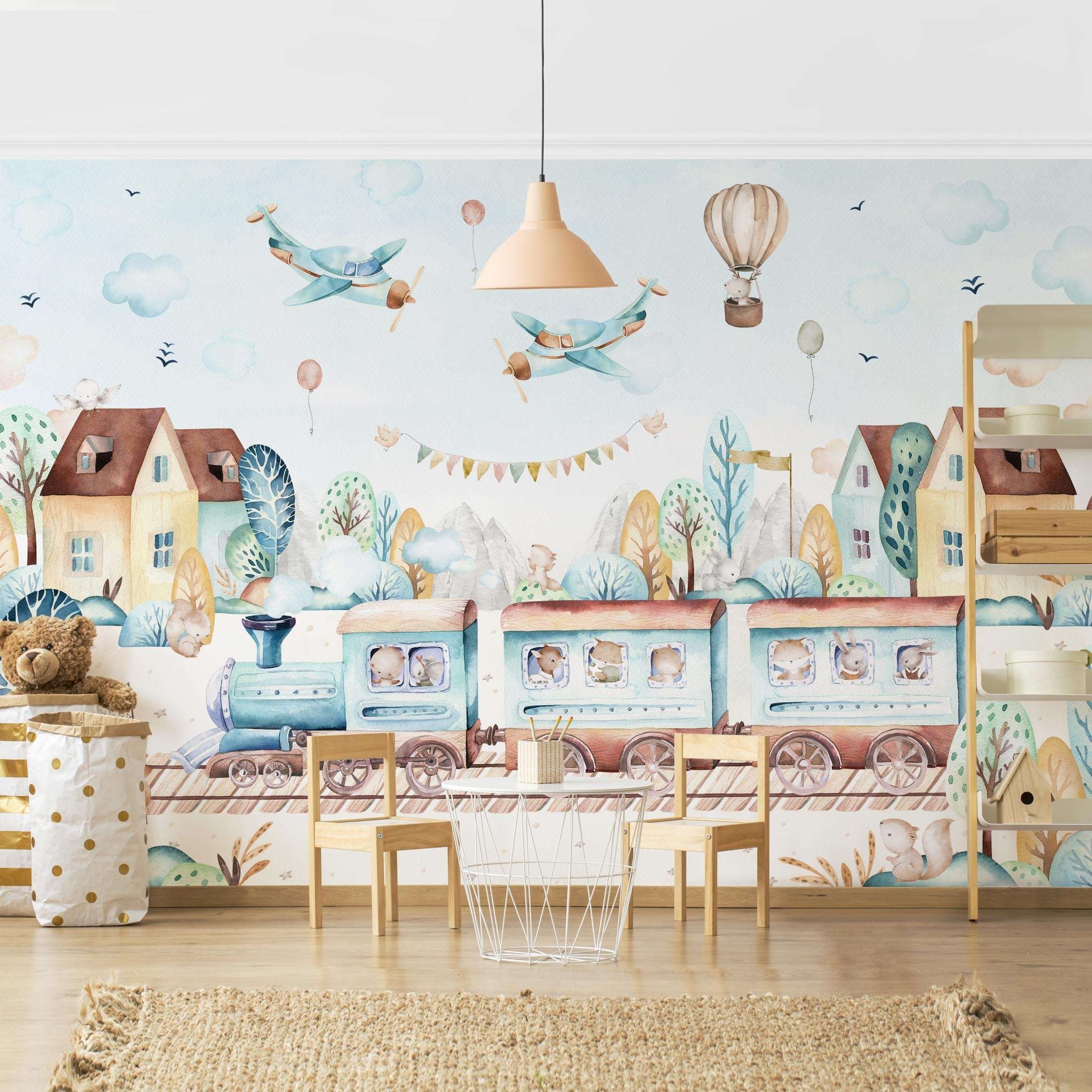 Bilderdepot24 Kindertapete Aquarell Eisenbahn Party Kinderzimmer, Glatt, Ma günstig online kaufen