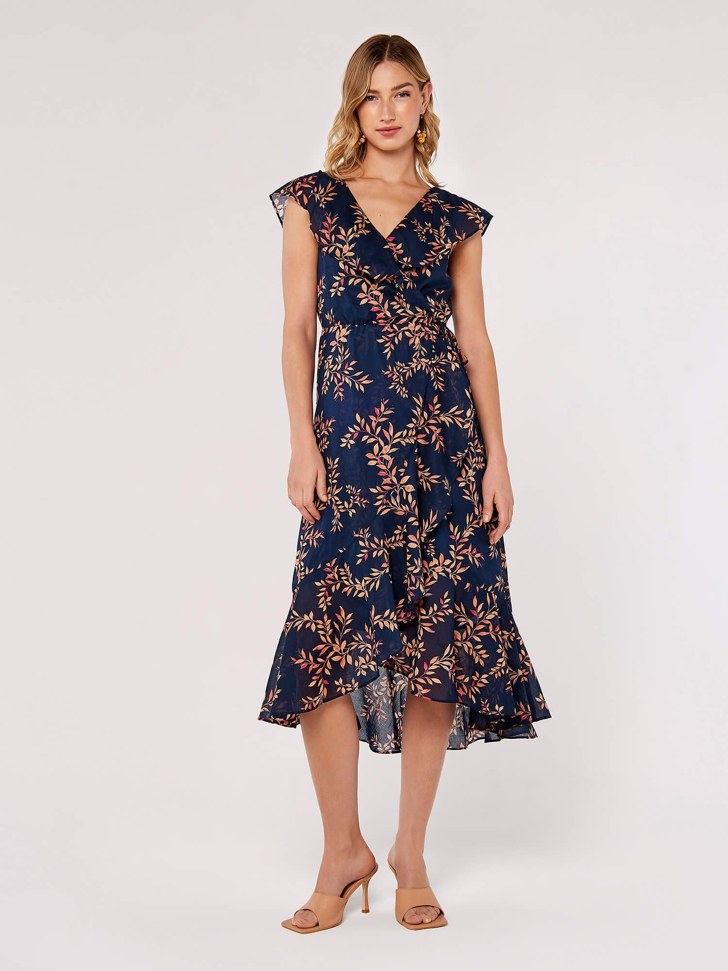 Apricot Midikleid Delicate Leaves Ruffle Midi günstig online kaufen