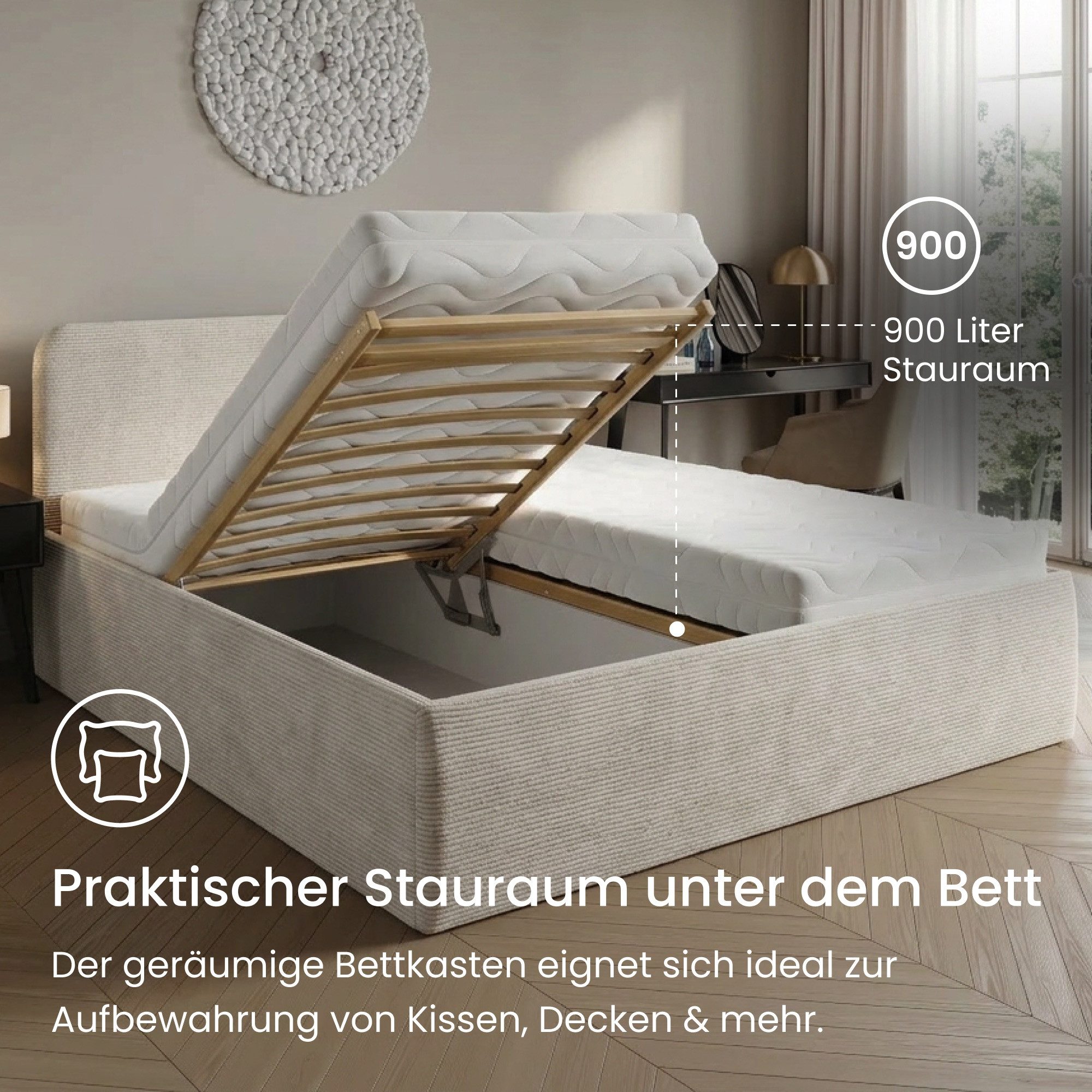 Home Collective Polsterbett Bett mit Stauraum, verstellbarem Lattenrost, viele Größen (Größen: 100x200 120x200 140x200 160x200 180x200 200x200, hochwertiger Kor – Bild 5 von 5