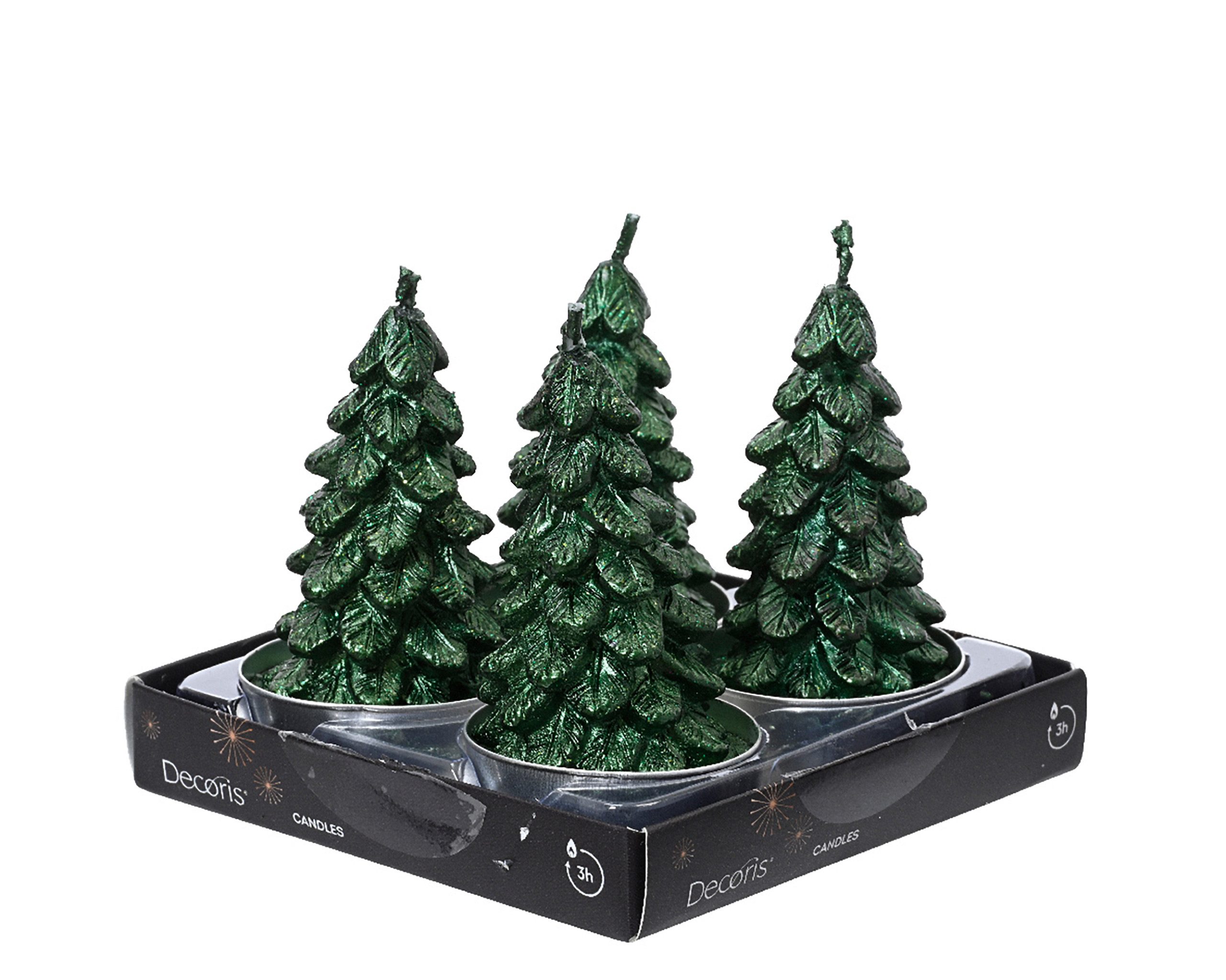 Kaemingk Teelicht, Teelichter Kerzen Paraffin 7cm Tannenbaum Form 4er Set Piniengrün
