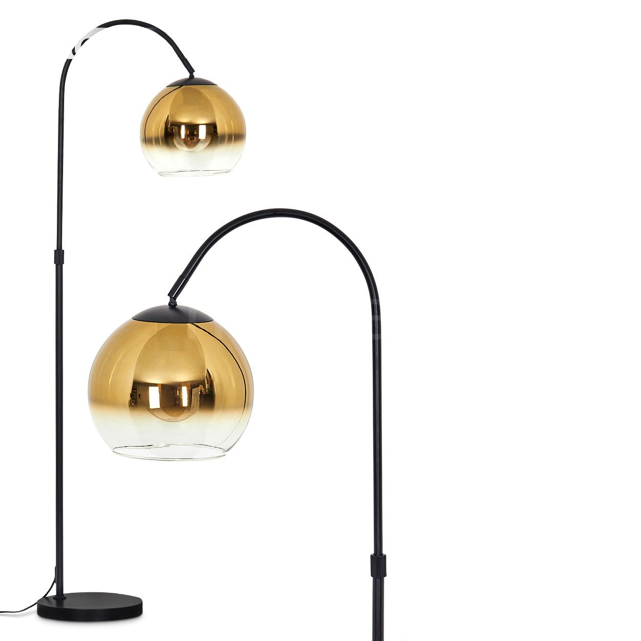 Stehlampe Stehlampe aus Metall/Glas in Schwarz/Gold/Klar