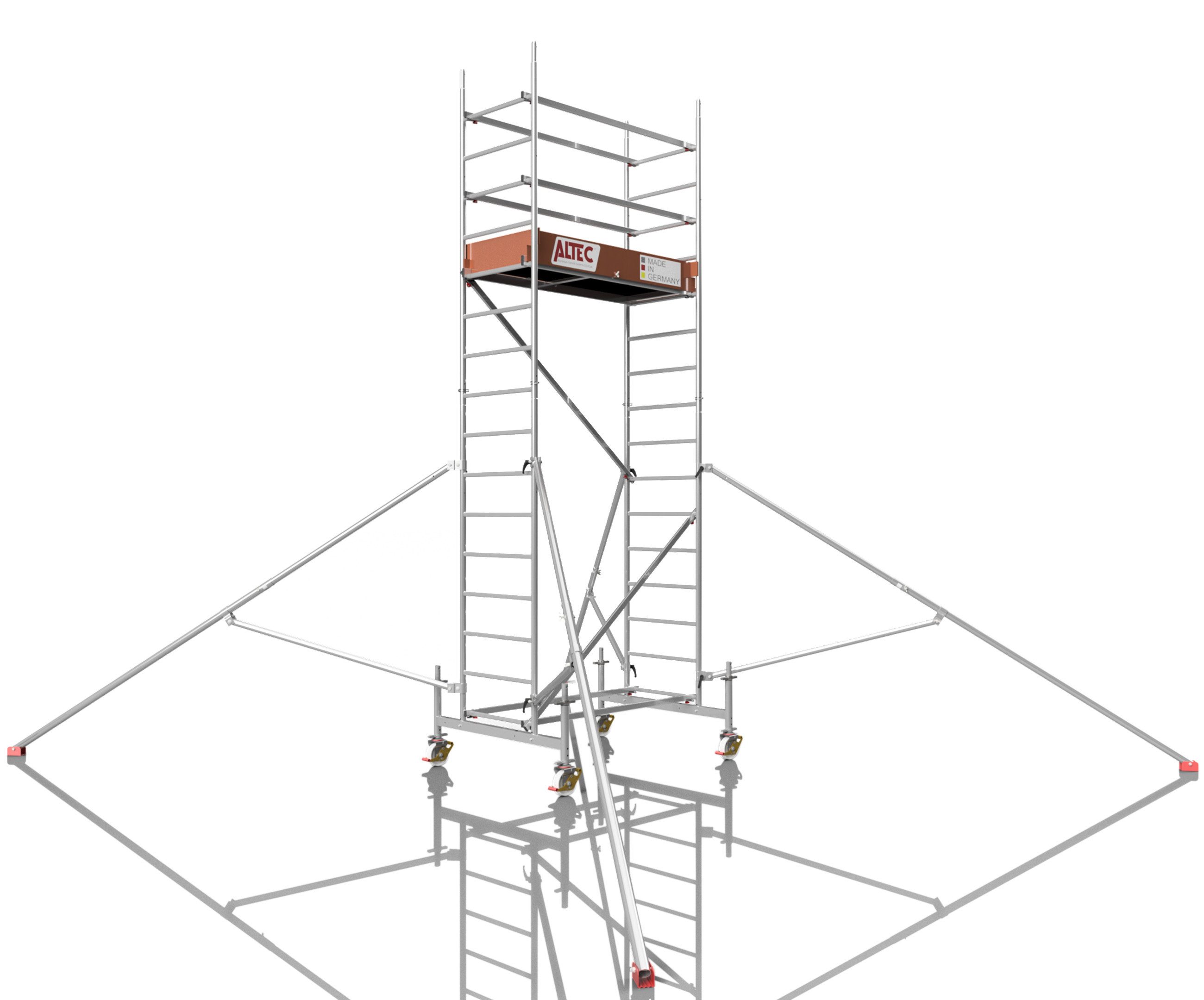 ALTEC Aluminium Fahrgerüst Rollfix 1.0 mit Ø150mm Rollen, Standardtraverse & Dreieckausleger, maximale Arbeitshöhe 10 Meter