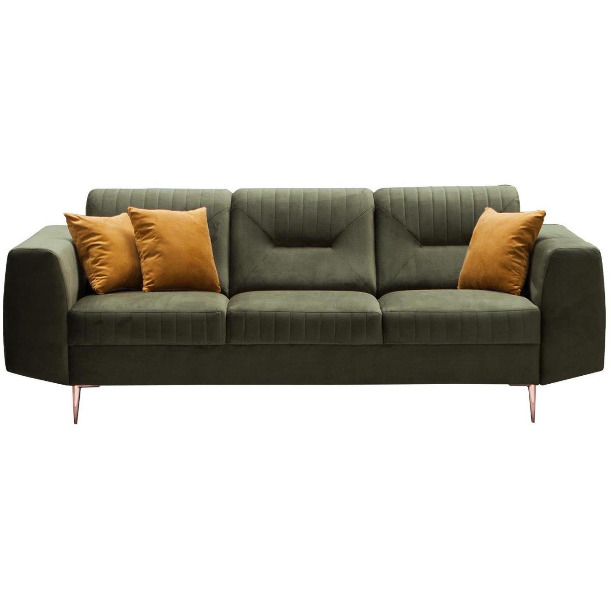 Design), 77) 2-Sitzer Velours Grün Sofa (bluvel Metallbeine, 3-Sitzer aus VENEZIA, Couchgarnituren modernes Sofa mit (Sessel Polstergarnitur Beautysofa + + im