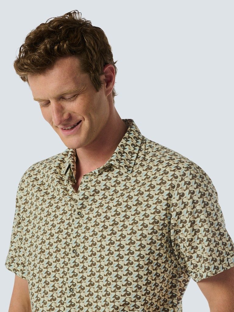 NO EXCESS Kurzarmhemd Shirt Short Sleeve Allover Printed Brown