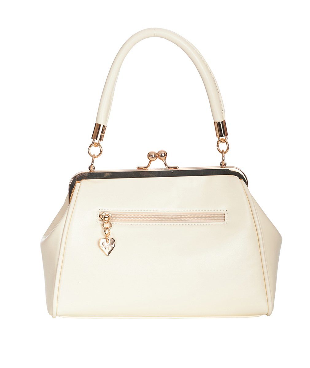 Banned Handtasche Daydream Cream, Vintage Retro Kunstleder Schleife Henkeltasche