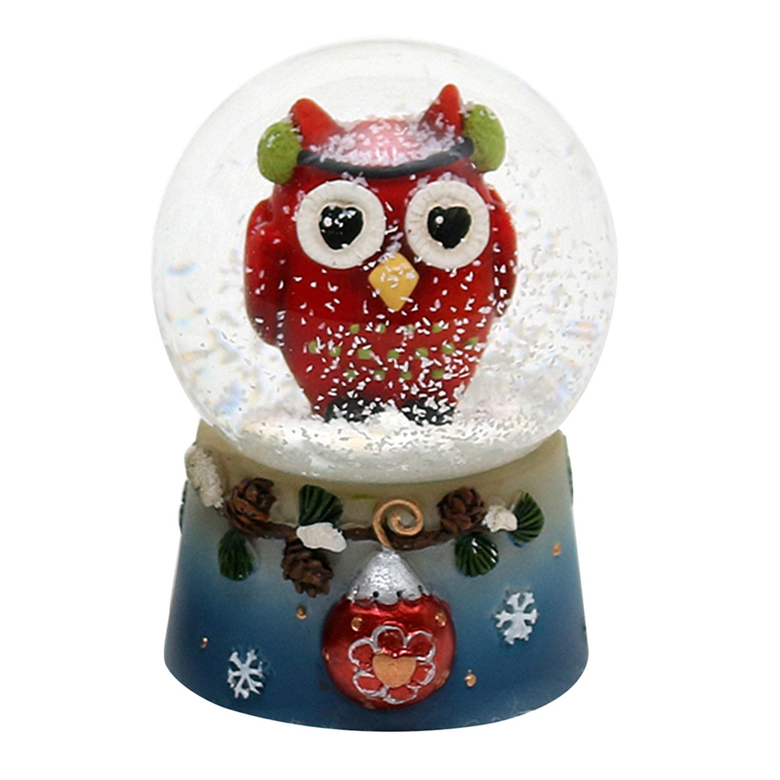 SIGRO Weihnachtsfigur Schneekugel, 2-fach sortiert, 1 Stück Eule (Stück, 1 St., 1 Schneekugel mit Eulenmotiv)