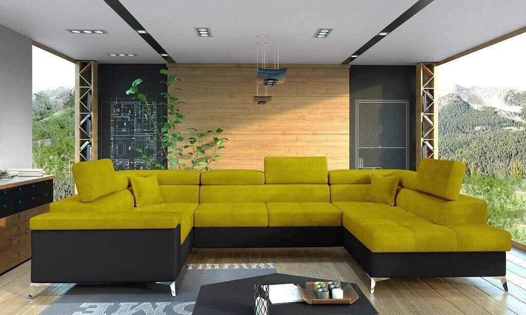 JVmoebel Ecksofa, Ecksofa U-Form Sofa Schlafsofa Gelb/Schwarz Couch Design Bettfunktion Polster