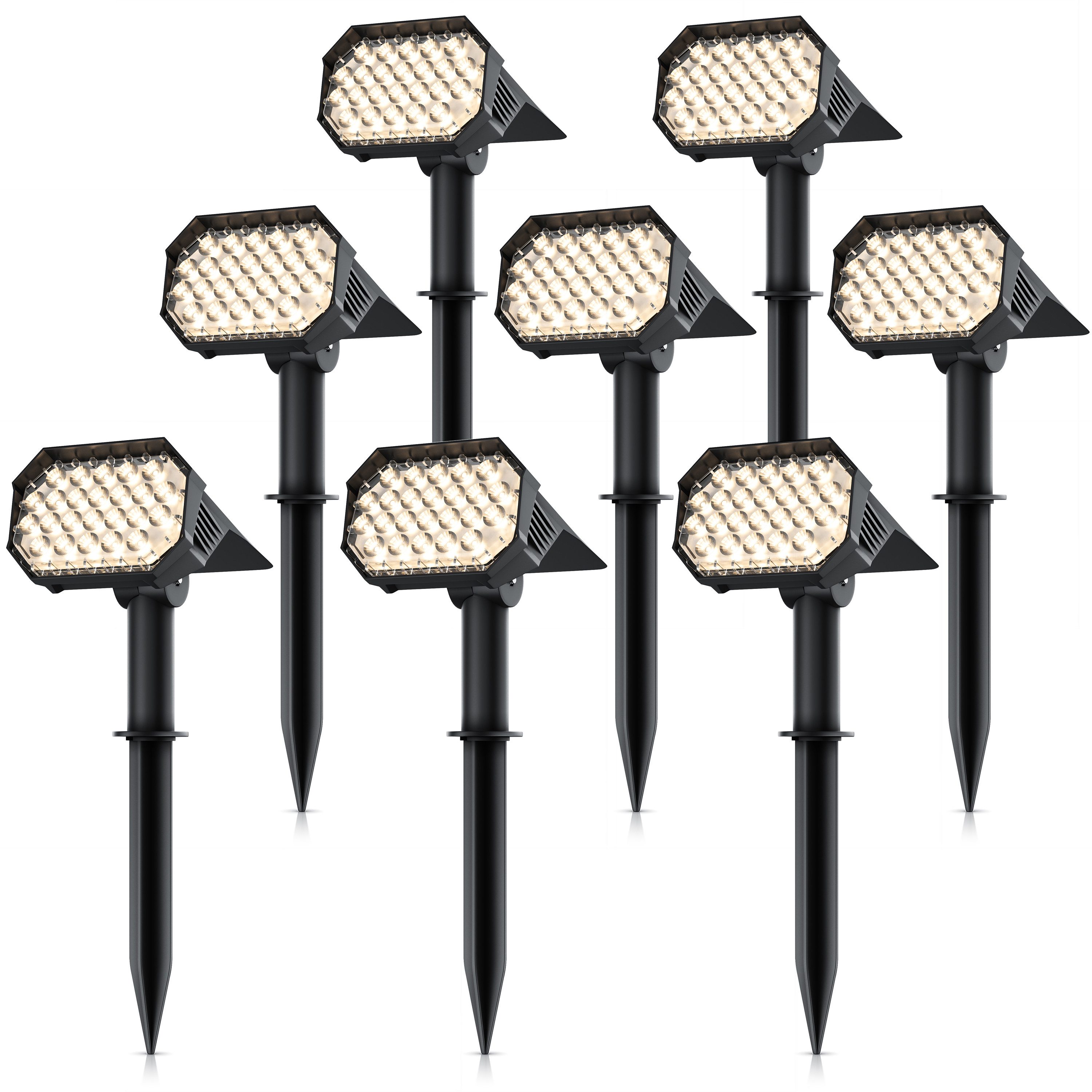 Brandson LED Gartenstrahler Solar Erdspießleuchte, Akku Gartenleuchte, Solarspotlight Wandmontage, Ein-/Ausschalter, mehrere Helligkeitsstufen, LED fest verbaut, Warmweiß, Solarstrahler 80 Lumen, Solarleuchte warmweiß, für Garten & Außen