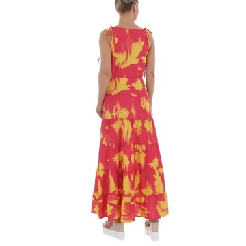 Ital-Design Sommerkleid Damen Freizeit Stufenkleid Volants Batik Maxikleid in Pink