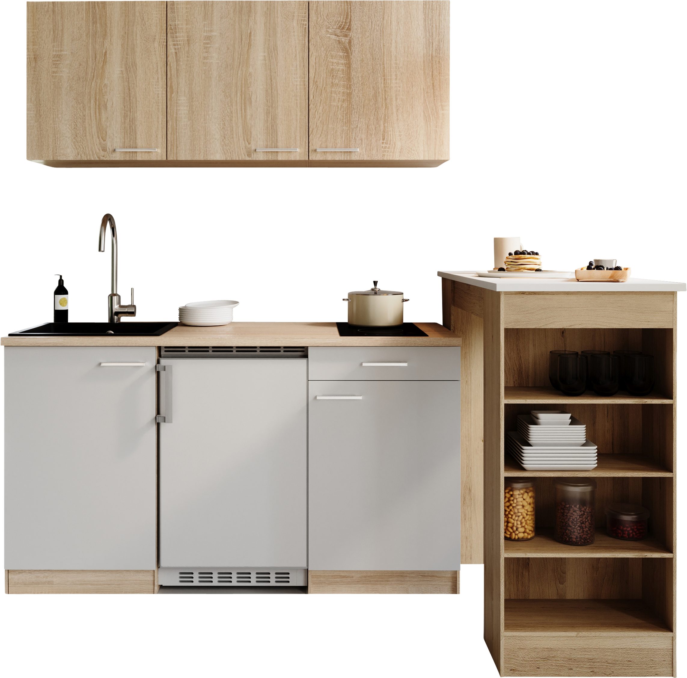 RESPEKTA Pantryküche Ingrid, zerlegt, wahlweise mit Mikrowelle, Soft-Close-Funktion, Breite 150 cm