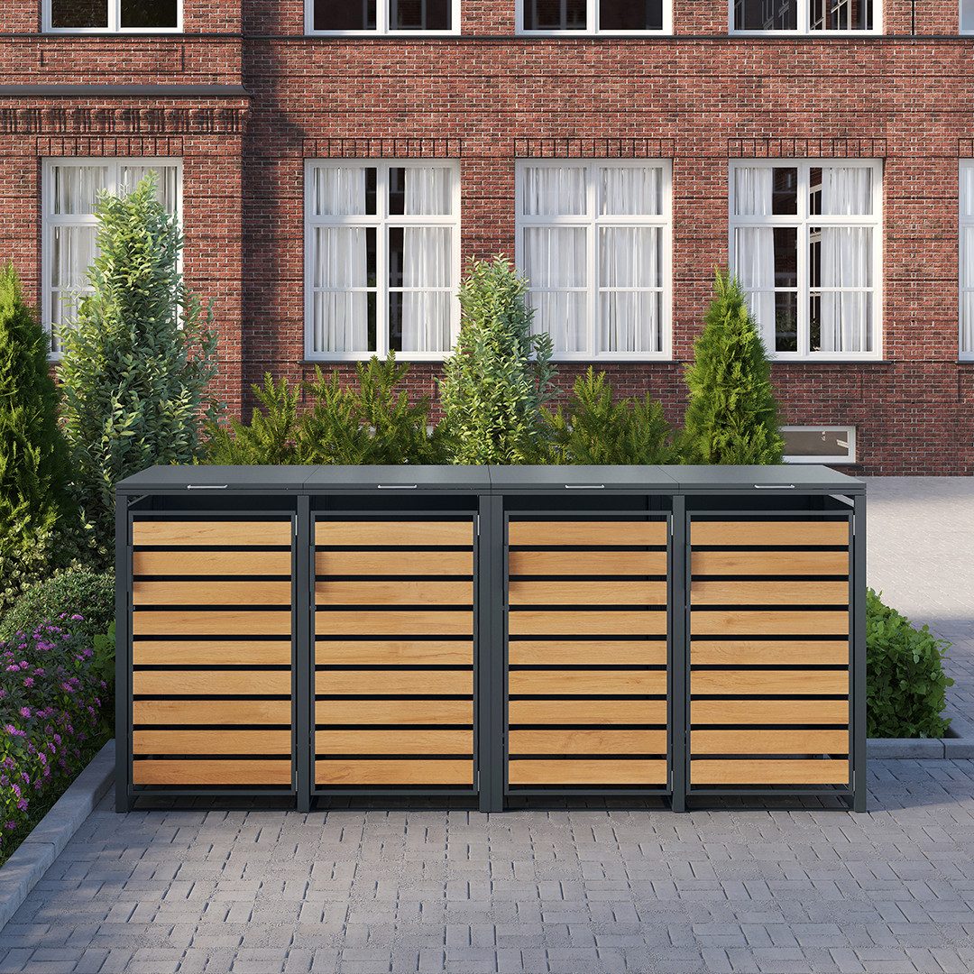 STEELSØN Mülltonnenbox Kestra 240L aus verzinktem Stahl (Anthrazit/Holz, ve günstig online kaufen