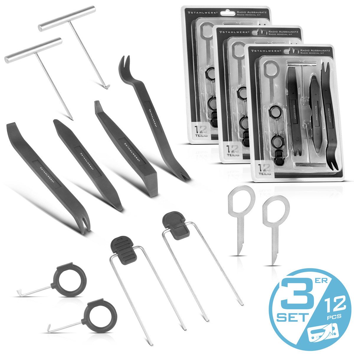 STAHLWERK Werkzeugset 3x Kfz Radio Ausbauset 12-teilig Ausbauwerkzeug, (36-tlg)