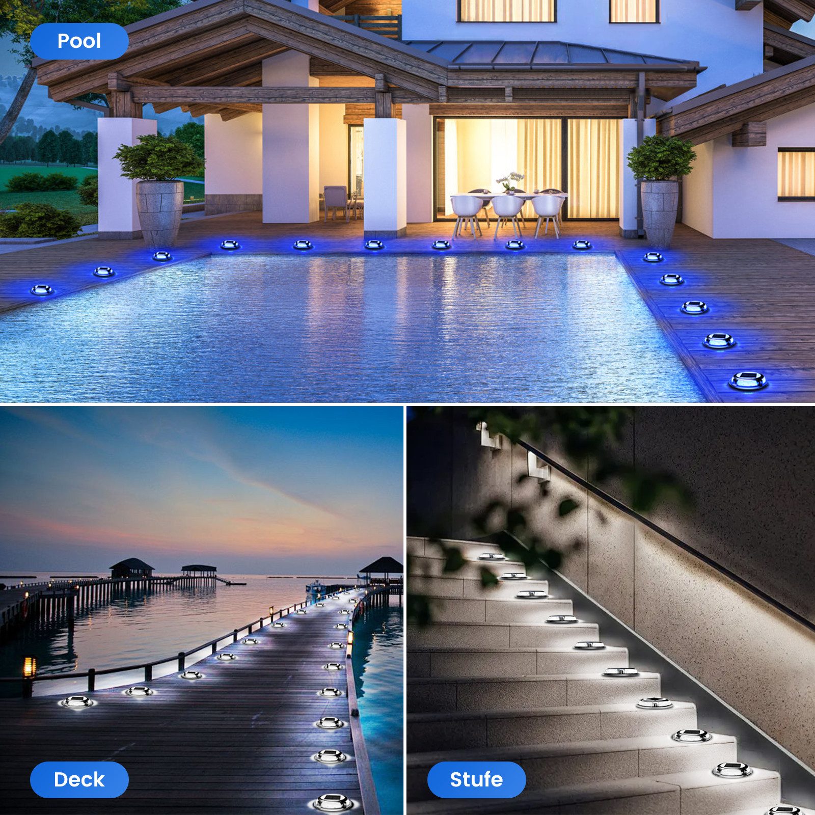 Quntis LED Solarleuchte 4/8 Stück Solarlampen Außen/draußen, Dimmbar Gartenleuchte für Terasse, Solarbetrieben, Automatisches Ein/Aus, Langlebige LEDs, LED fest – Bild 5 von 5