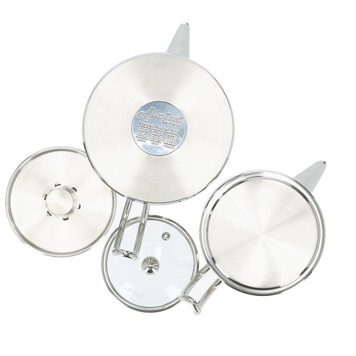 Almina Teekanne Wasser/Tee-Kessel Wasserkessel 2L, Teekessel 1L Griff Silber