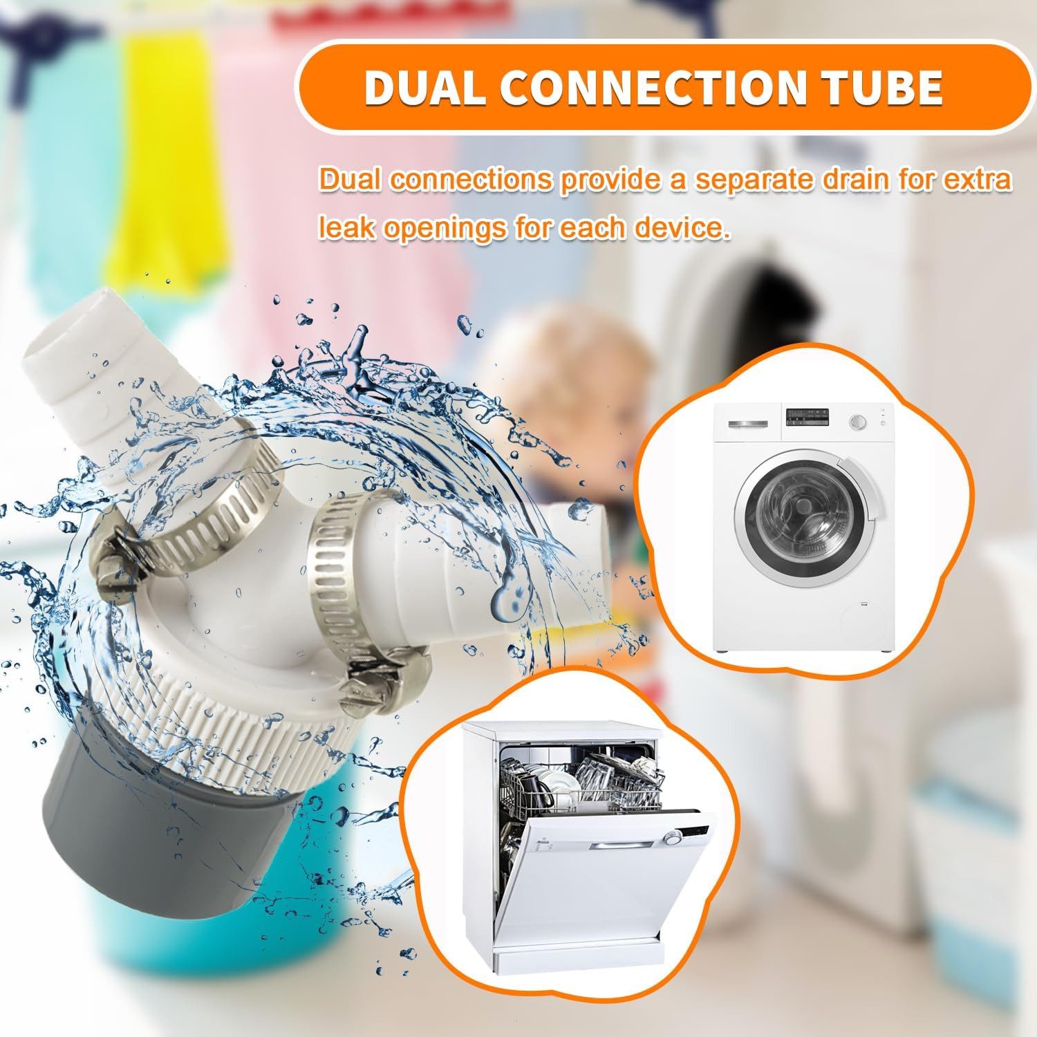 FELIXLEO Y-Stück Abfluss Y Adapter Doppelanschluss Waschmaschine Geschirrspüler, (1-tlg) – Bild 4 von 5