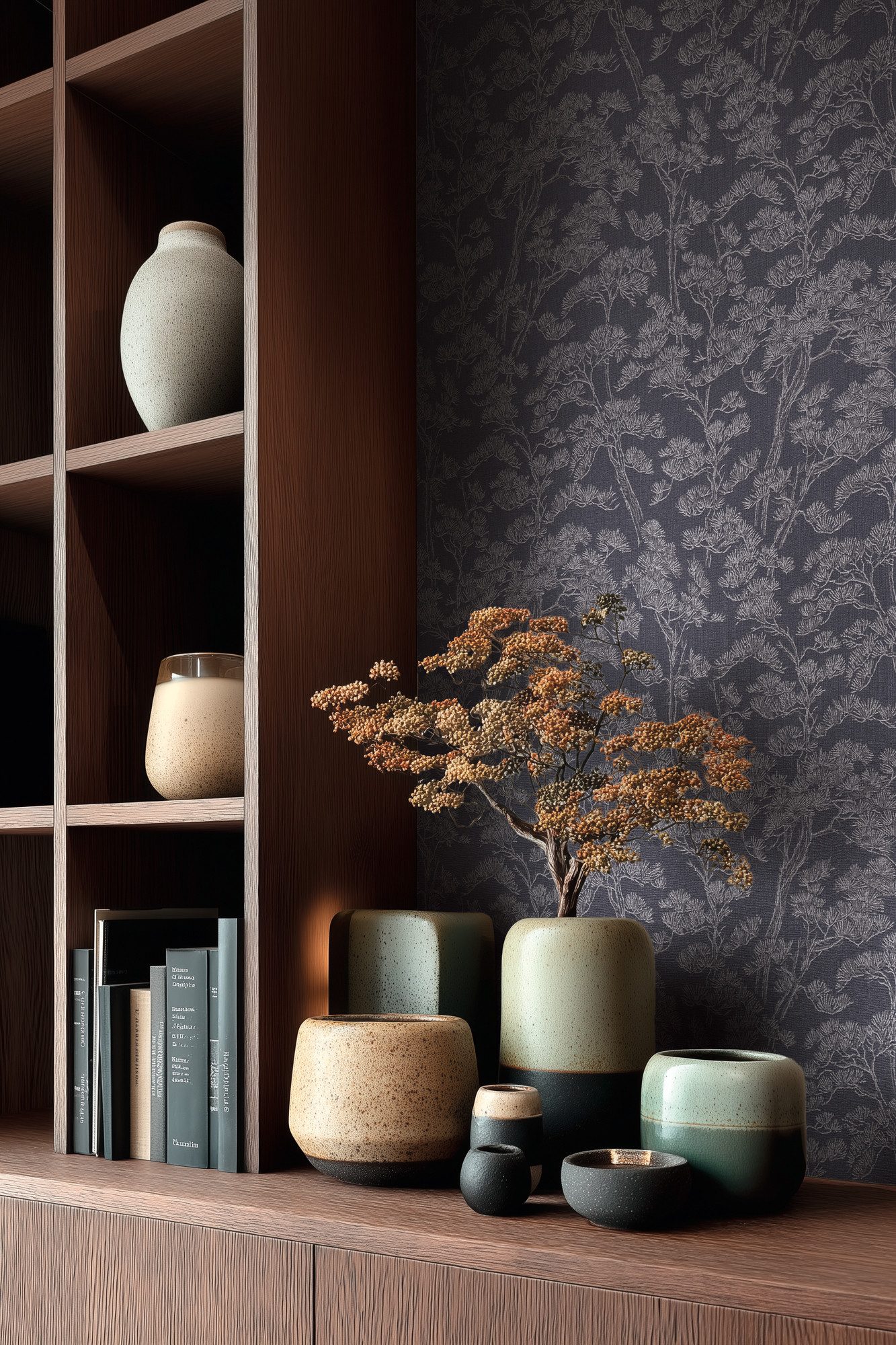 living walls Vliestapete Vibes & Styles Lin – Zen Branches Vliestapete, leicht strukturiert, floral, (1 St), inspiriertes Baumdesign mit feinen Linien und dezenter Struktur