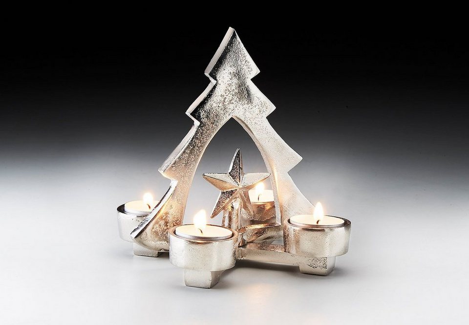 Kobolo Kerzenhalter Teelichthalter -Weihnachtsbaum- Metall - silber (1  Stück)