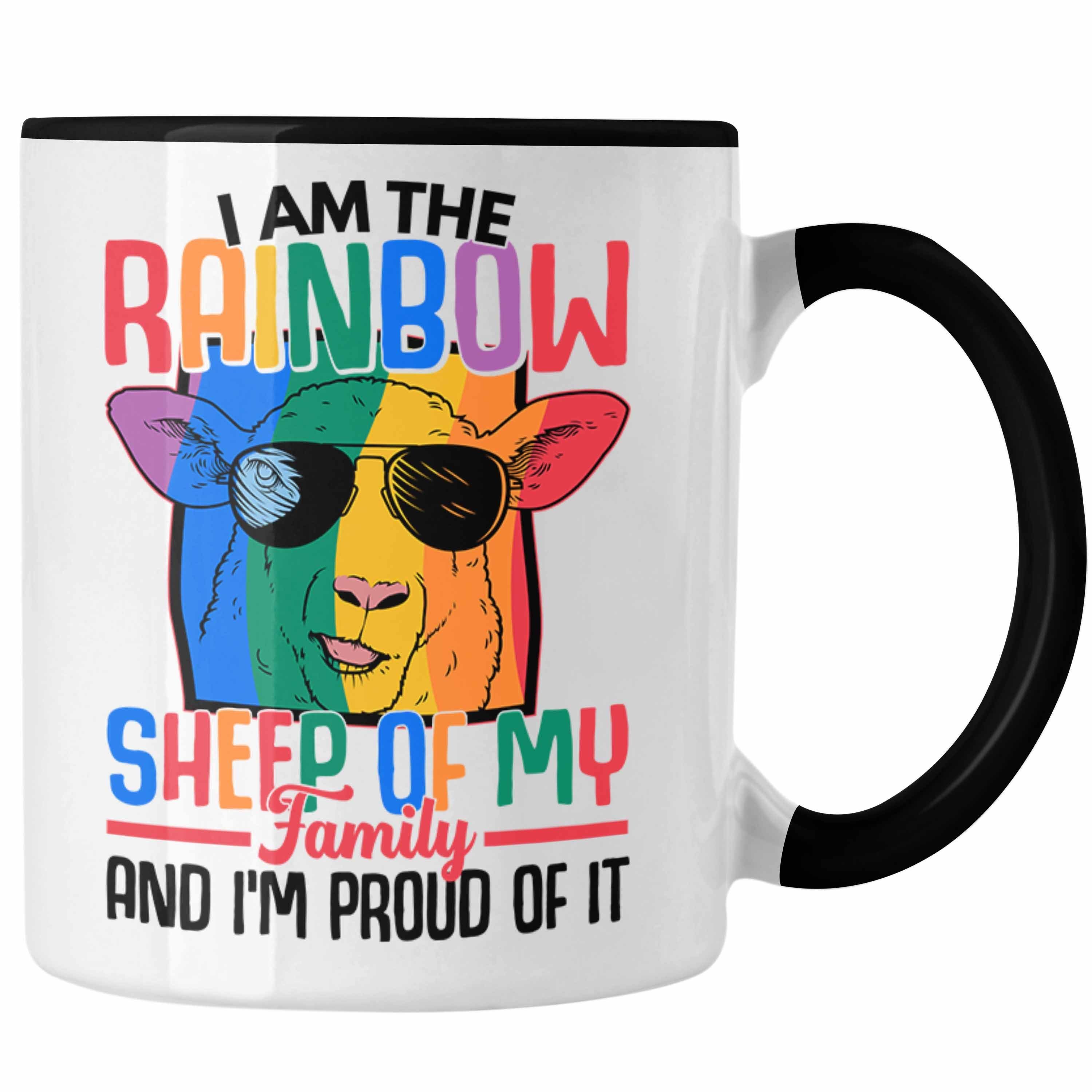 Trendation Tasse Trendation - LGBT Tasse Geschenk für Schwule Lesben Transgender Regenbogen Lustige Grafik Regenbogen Schaaf In Der Familie Schwarz
