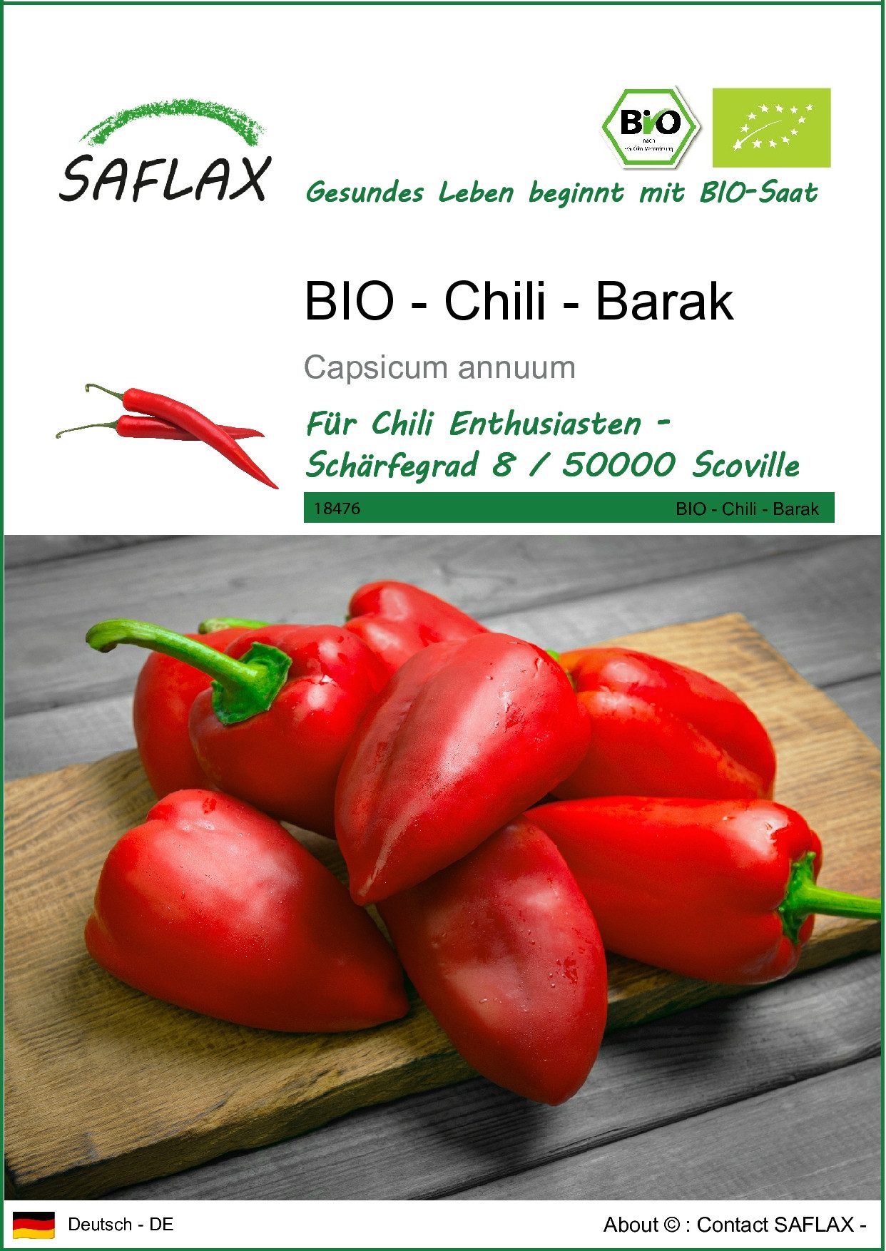 Gemüsesamen SAFLAX - Samen - BIO - Chili - Barak
