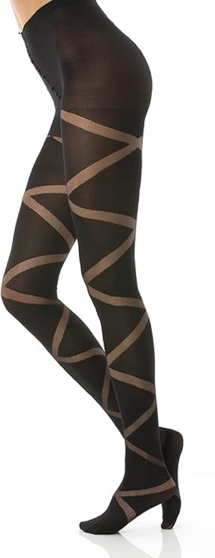 cofi1453 Feinstrumpfhose Damen Strumpfhose mit Muster N.1587 Muster Streifen Nero 80 DEN